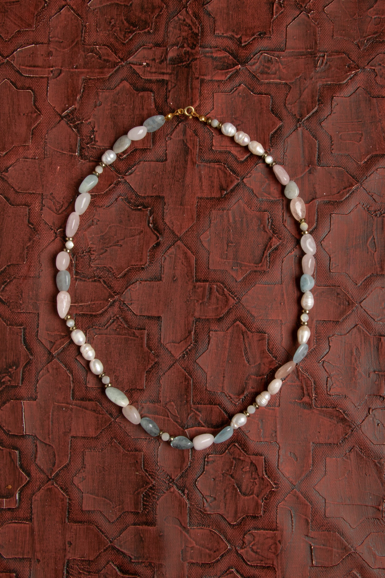 Sertifikalı Doğal Akuamarin, Pembe Kuvars, İnci ve Gümüş Kolye – Huzur, Sevgi ve Zarafet