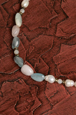 Sertifikalı Doğal Akuamarin, Pembe Kuvars, İnci ve Gümüş Kolye – Huzur, Sevgi ve Zarafet