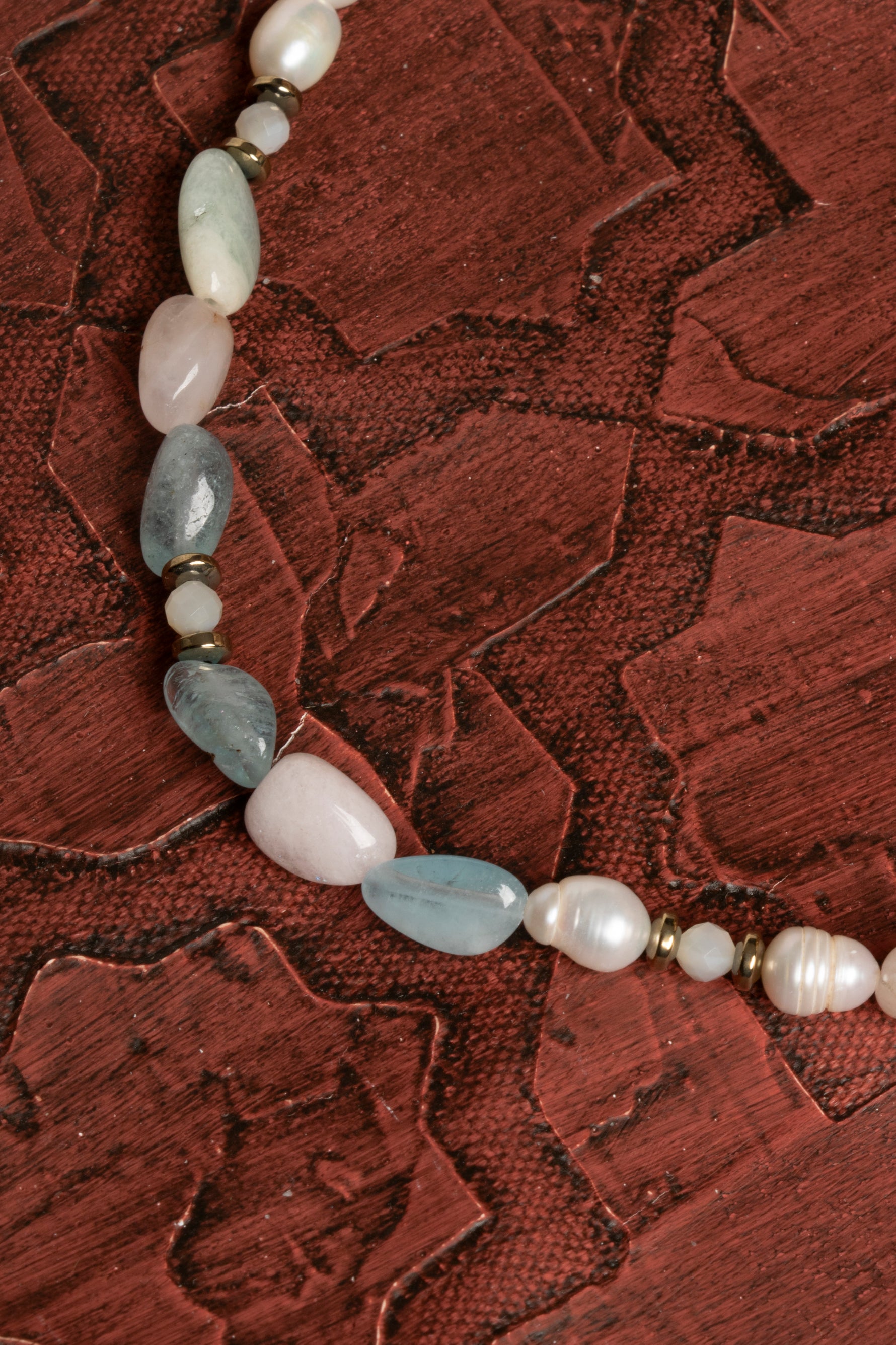 Sertifikalı Doğal Akuamarin, Pembe Kuvars, İnci ve Gümüş Kolye – Huzur, Sevgi ve Zarafet