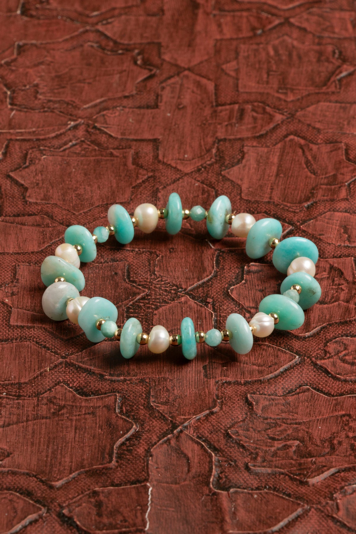 Sertifikalı Doğal Amazonit, İnci ve Hematit Bileklik – Zarafet, Huzur ve Denge