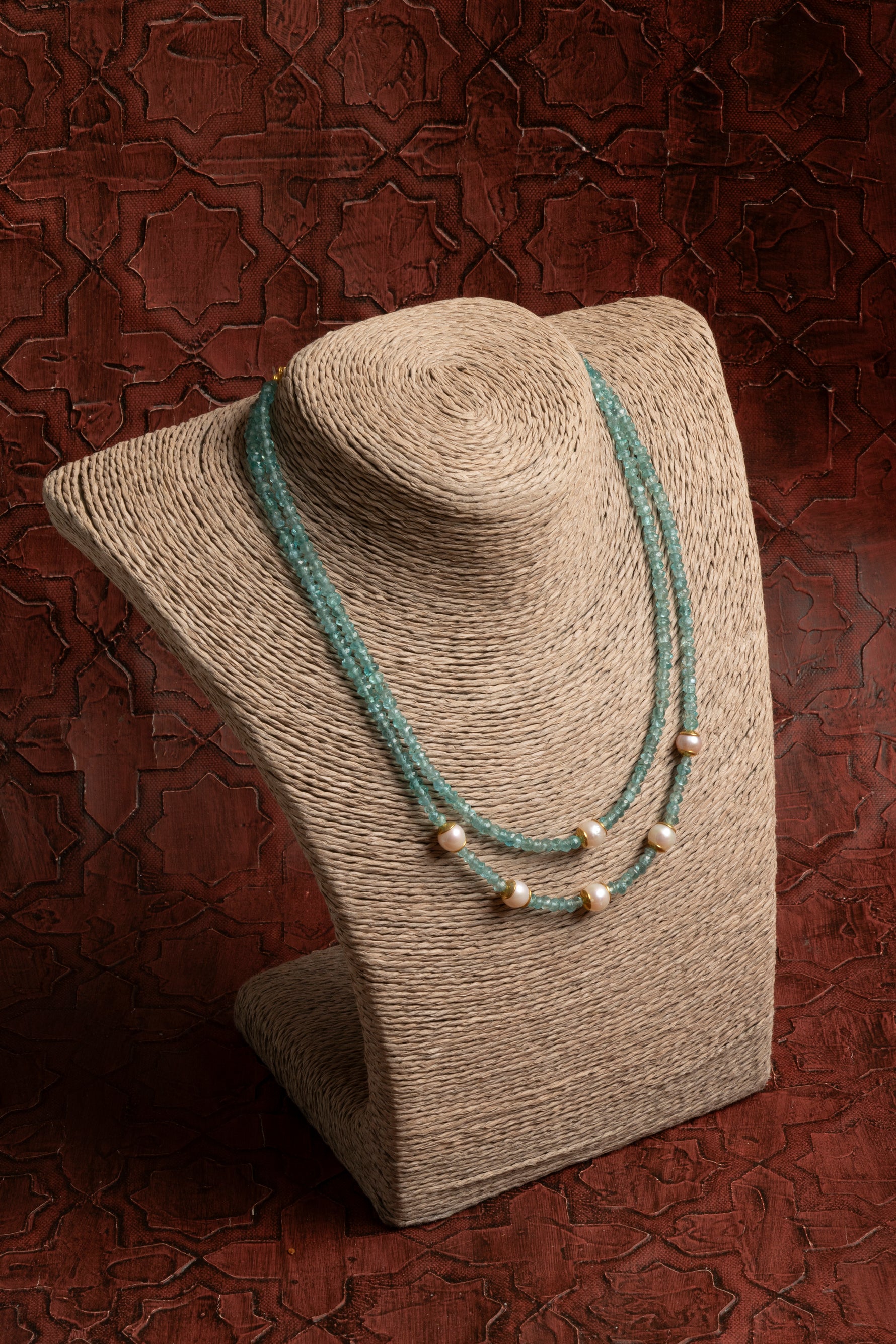 Sertifikalı Doğal Apatit &amp; İnci Gümüş Aksesuarlı Kolye