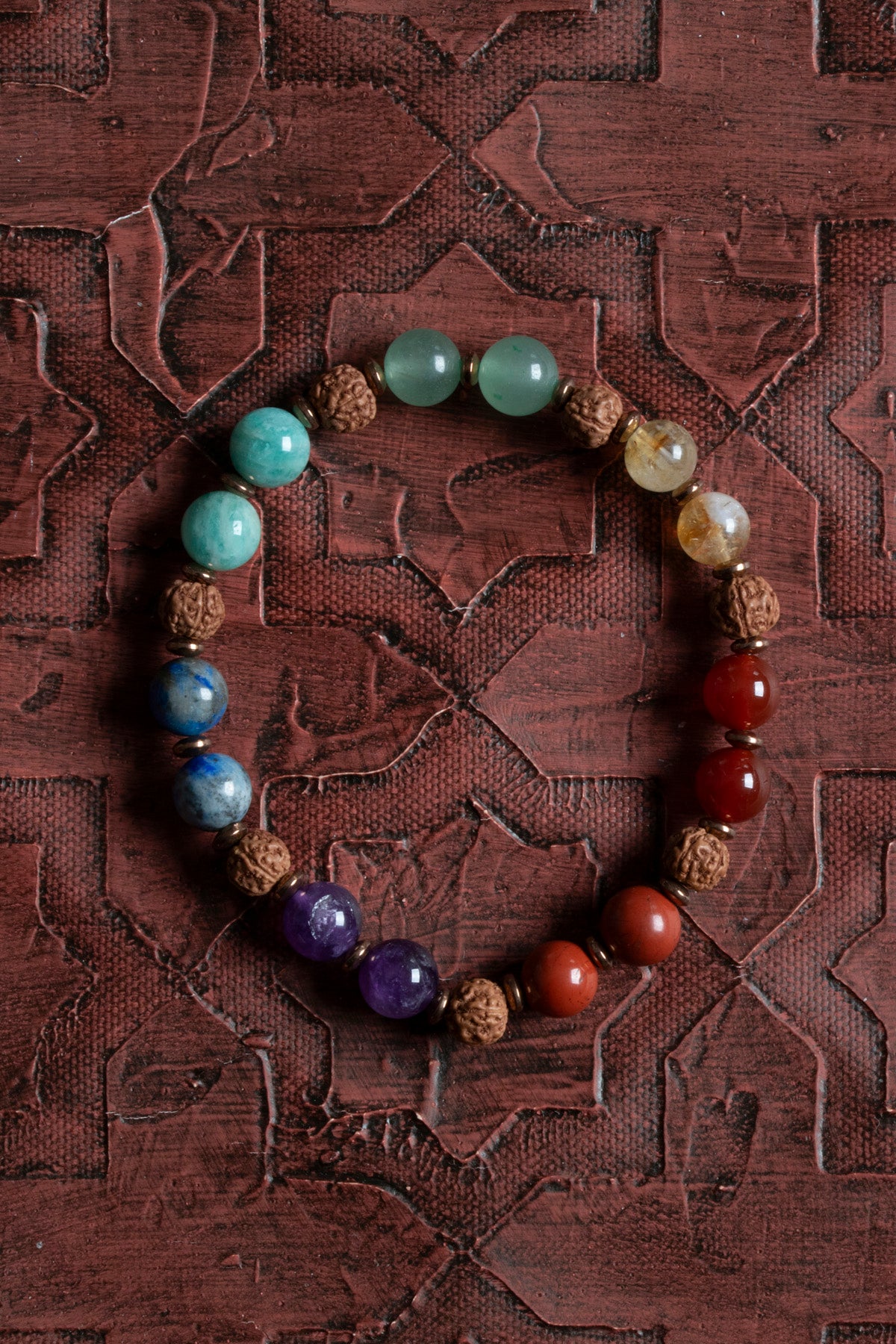 Sertifikalı Doğal Aventurin, Rudraksha, Lapis, Jasper, Sitrin, Akik, Amazonit ve Ametist Bileklik – Saff Doğal Taş