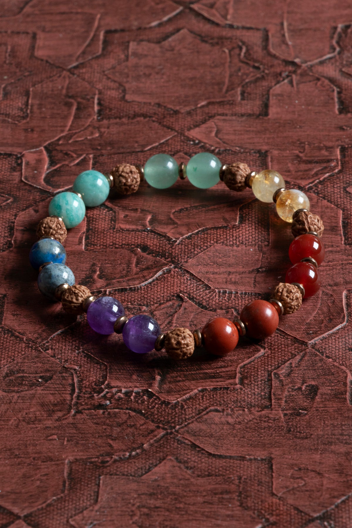 Sertifikalı Doğal Aventurin, Rudraksha, Lapis, Jasper, Sitrin, Akik, Amazonit ve Ametist Bileklik – Saff Doğal Taş