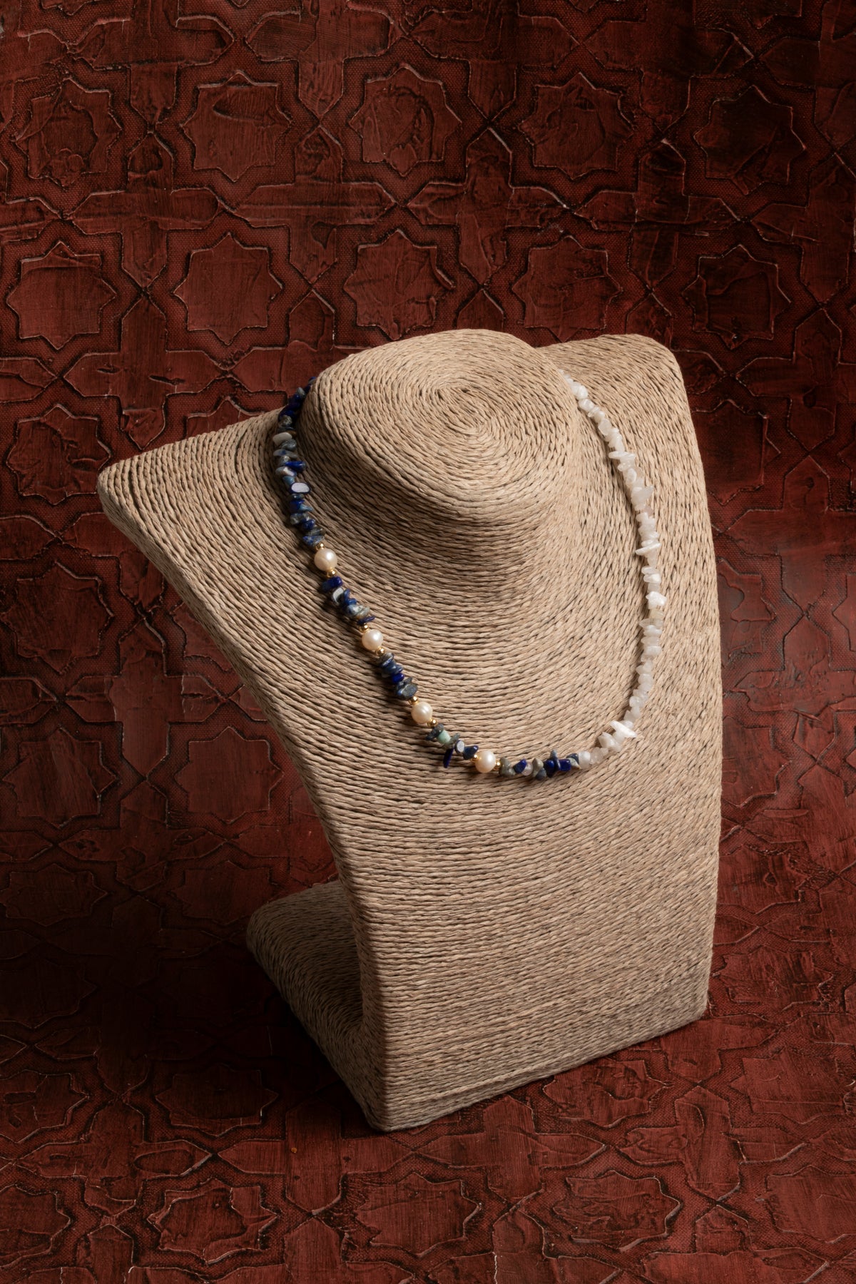 Sertifikalı Doğal Ay Taşı, İnci ve Lapis Lazuli Kolye – Zarafet, Bilgelik ve Ruhsal Denge