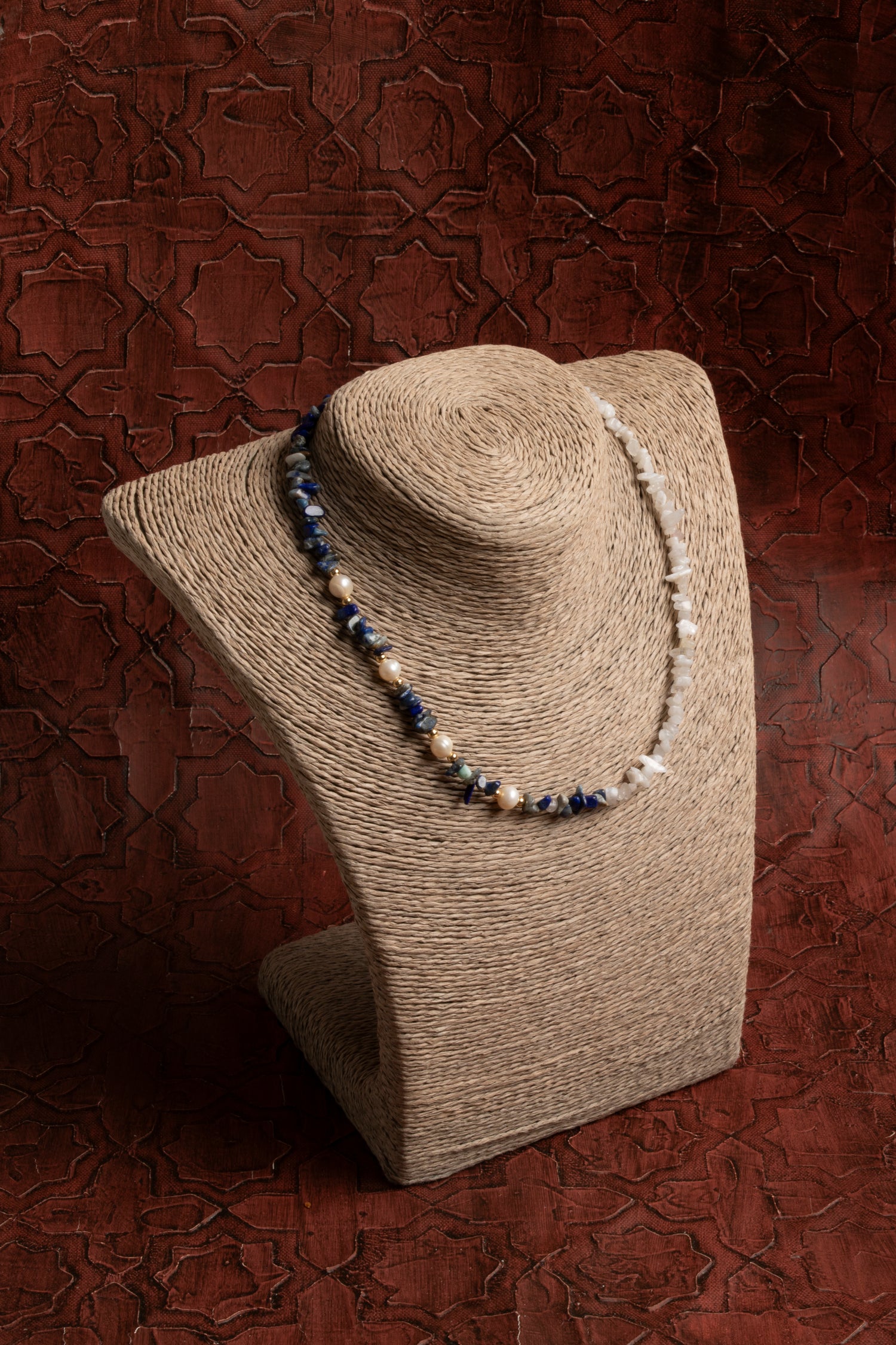 Sertifikalı Doğal Ay Taşı, İnci ve Lapis Lazuli Kolye – Zarafet, Bilgelik ve Ruhsal Denge