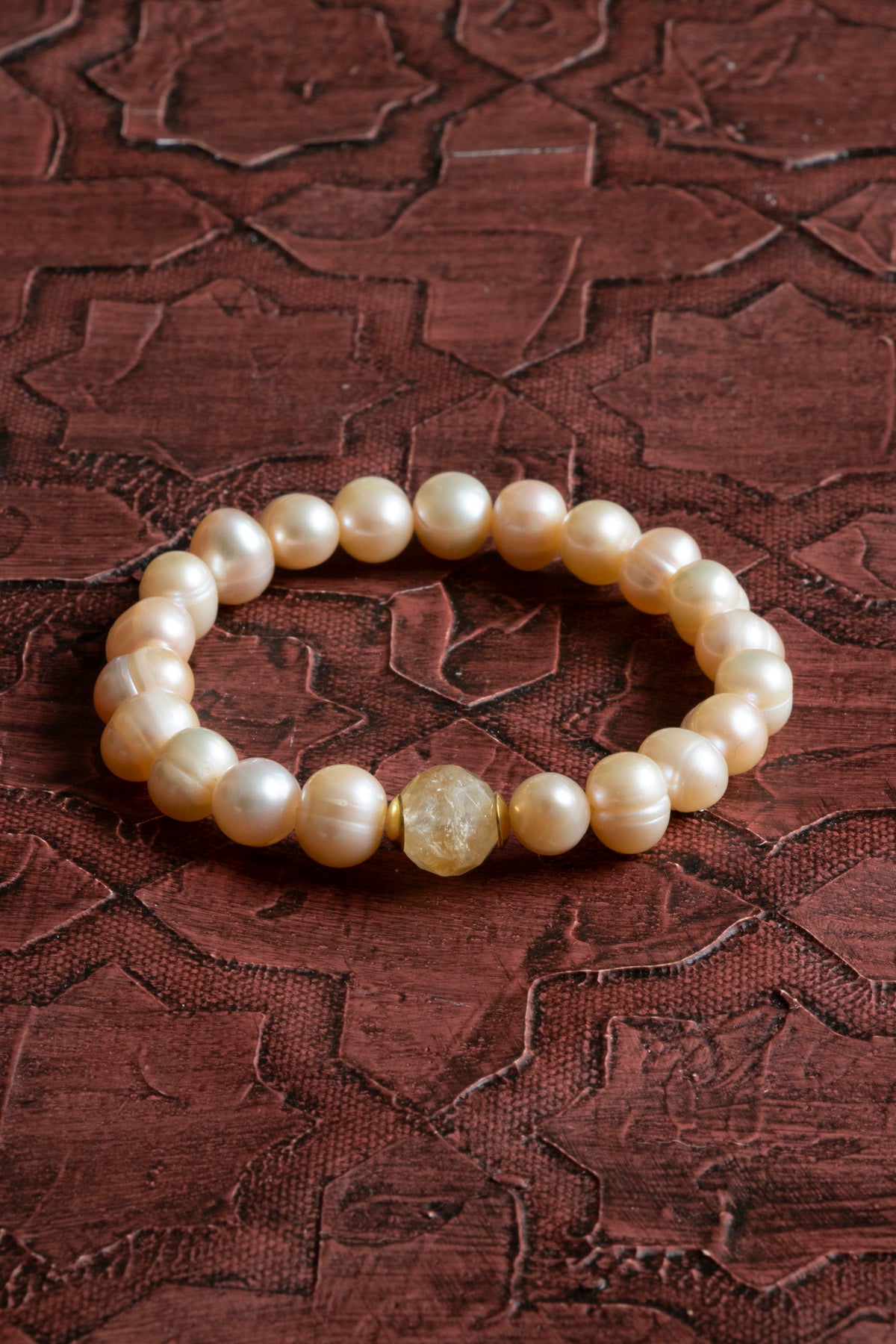 Sertifikalı Doğal Barok İnci &amp; Ham Kesim Sitrin Bileklik – Saff Doğal Taş