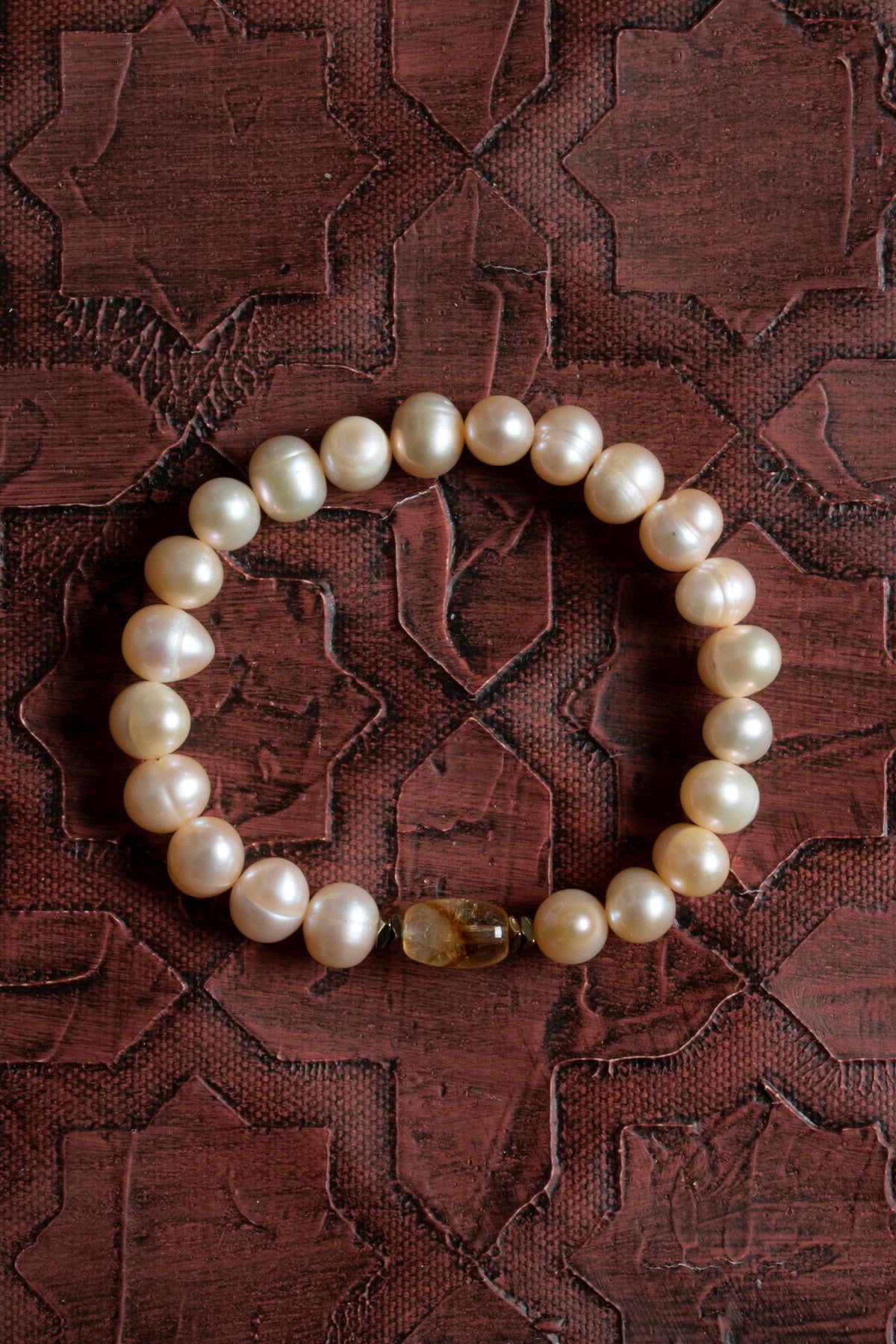 Sertifikalı Doğal Barok İnci &amp; Silindirik Kesim Sitrin Bileklik – Saff Doğal Taş