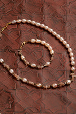 Sertifikalı Doğal Güneş Taşı &amp; İnci Set - Kolye &amp; Bileklik