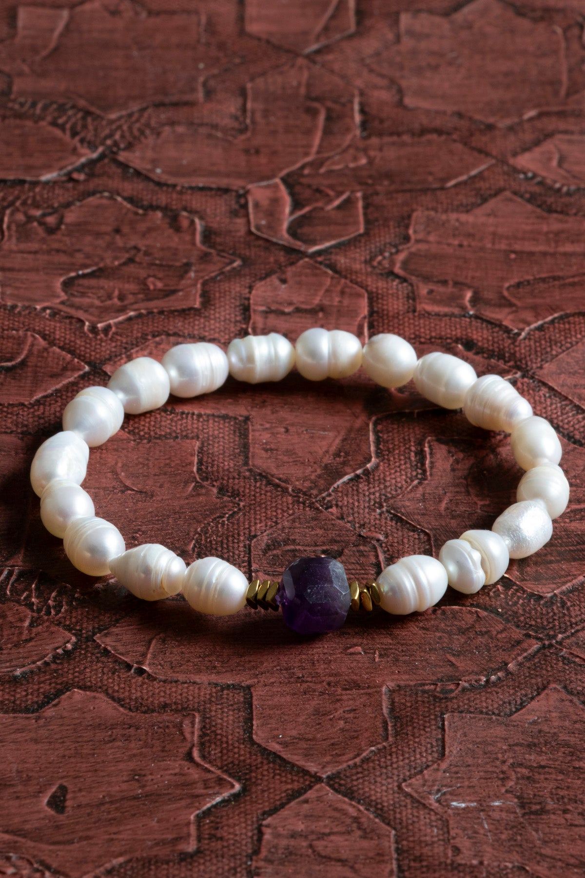 Sertifikalı Doğal İnci &amp; Ham Kesim Ametist Bileklik – Saff Doğal Taş