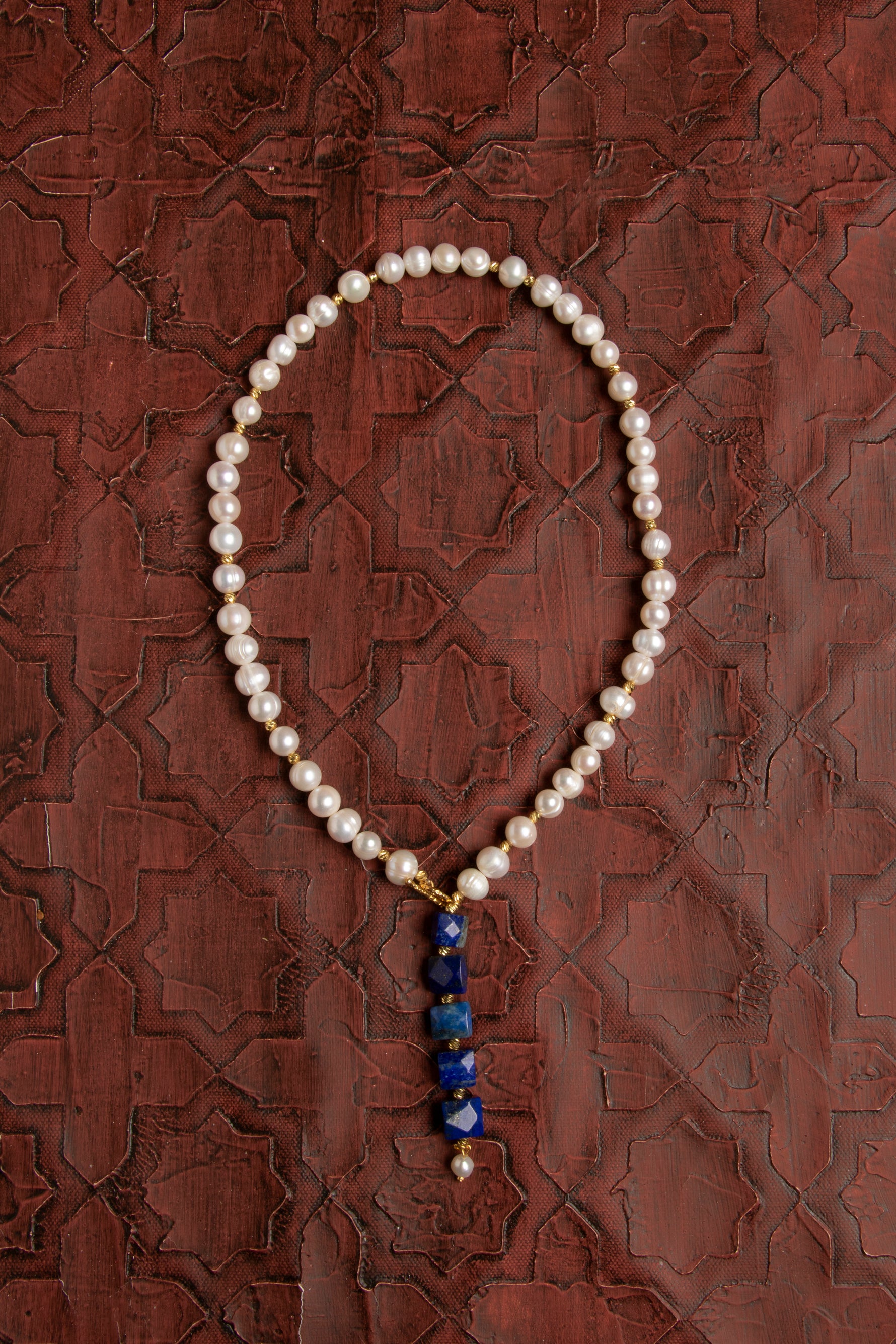 Sertifikalı Doğal İnci &amp; Lapis Lazuli Gümüş Aksesuar Kolye