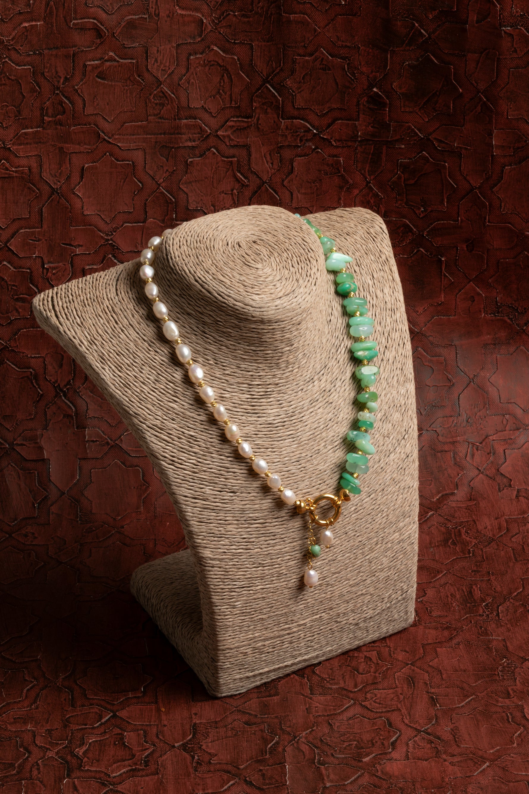 Sertifikalı Doğal İnci ve Krizopras Kolye – Zarafet, Yenilenme ve Ruhsal Denge