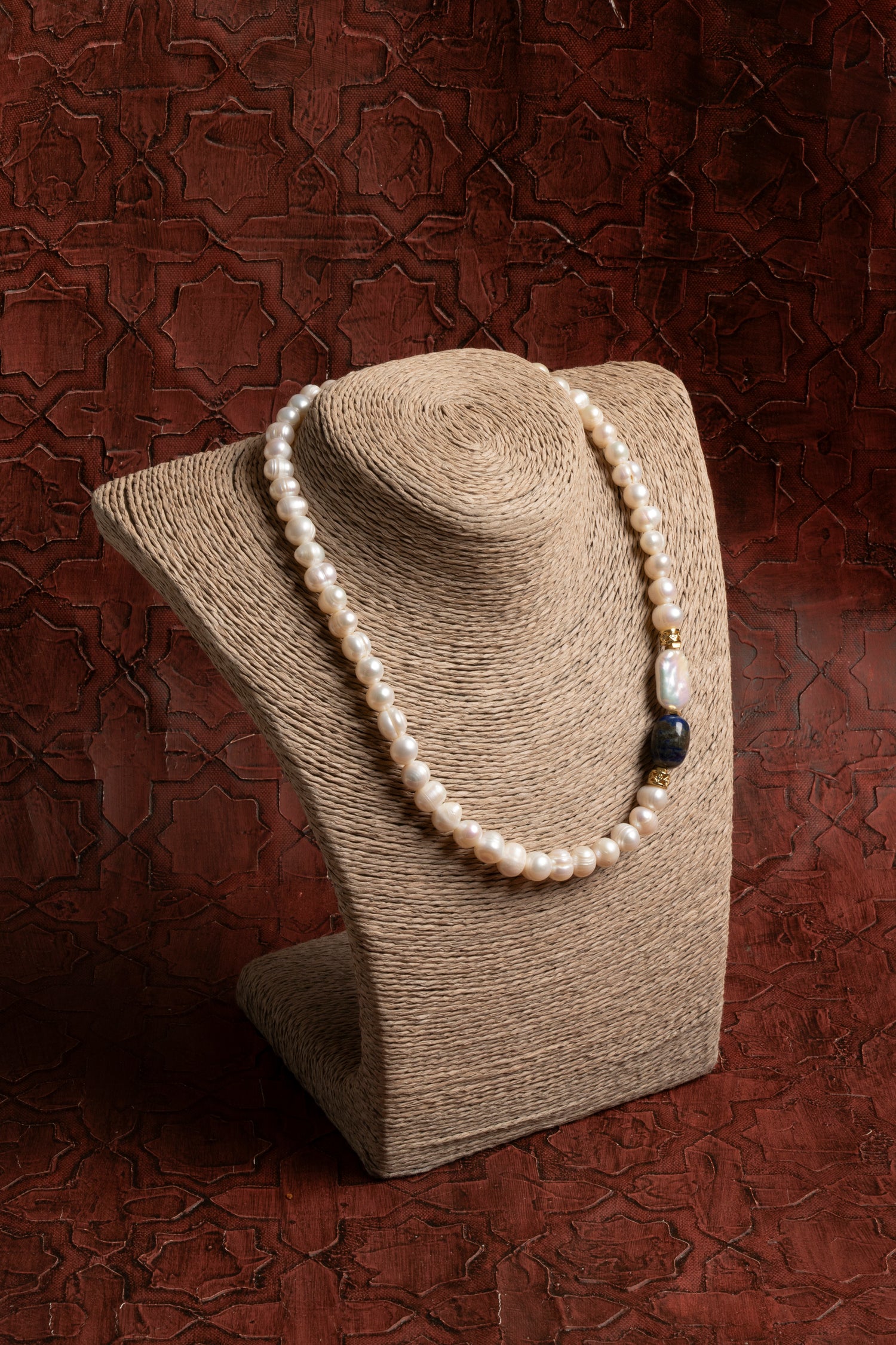 Sertifikalı Doğal İnci ve Lapis Lazuli Gümüş Kolye