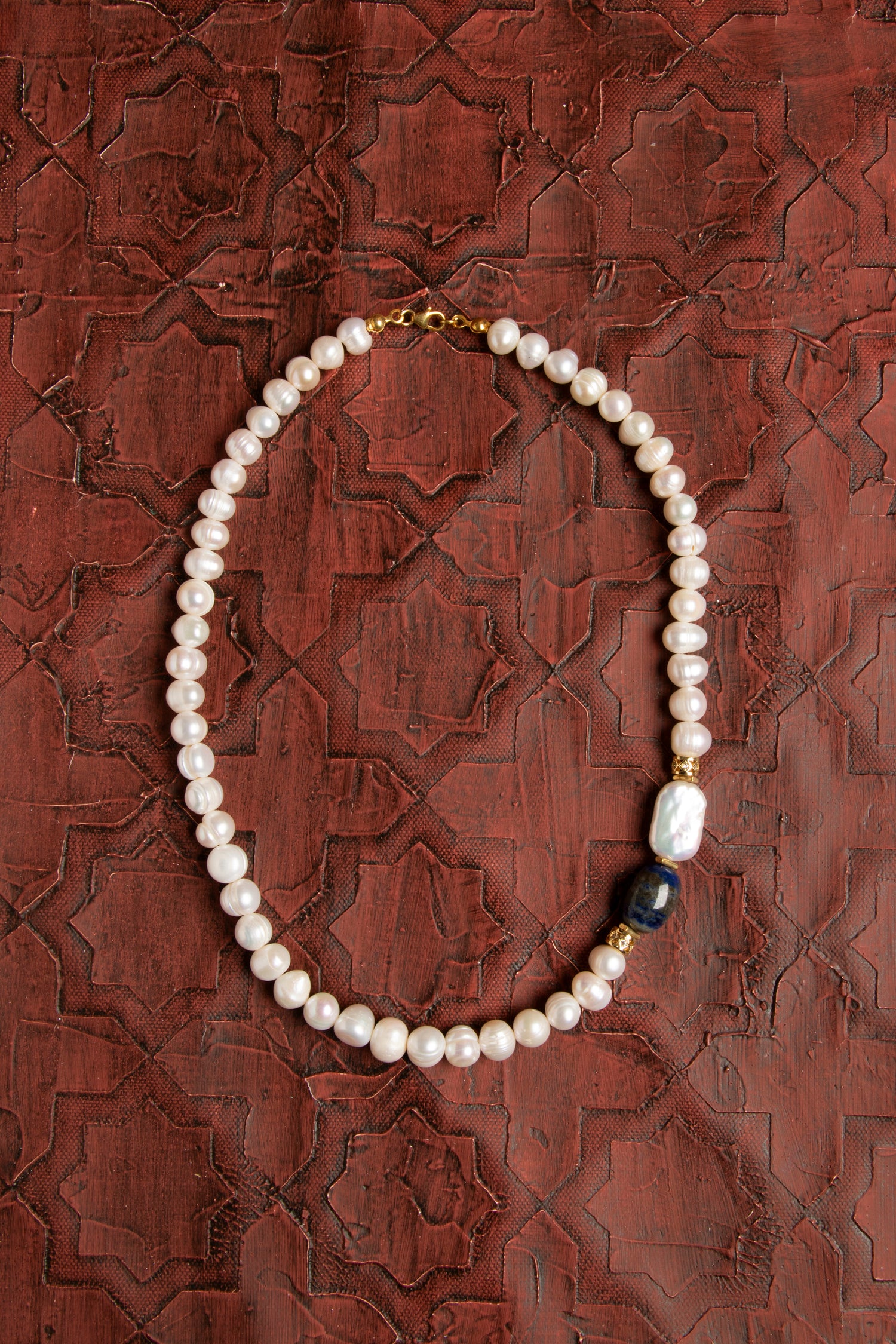 Sertifikalı Doğal İnci ve Lapis Lazuli Gümüş Kolye