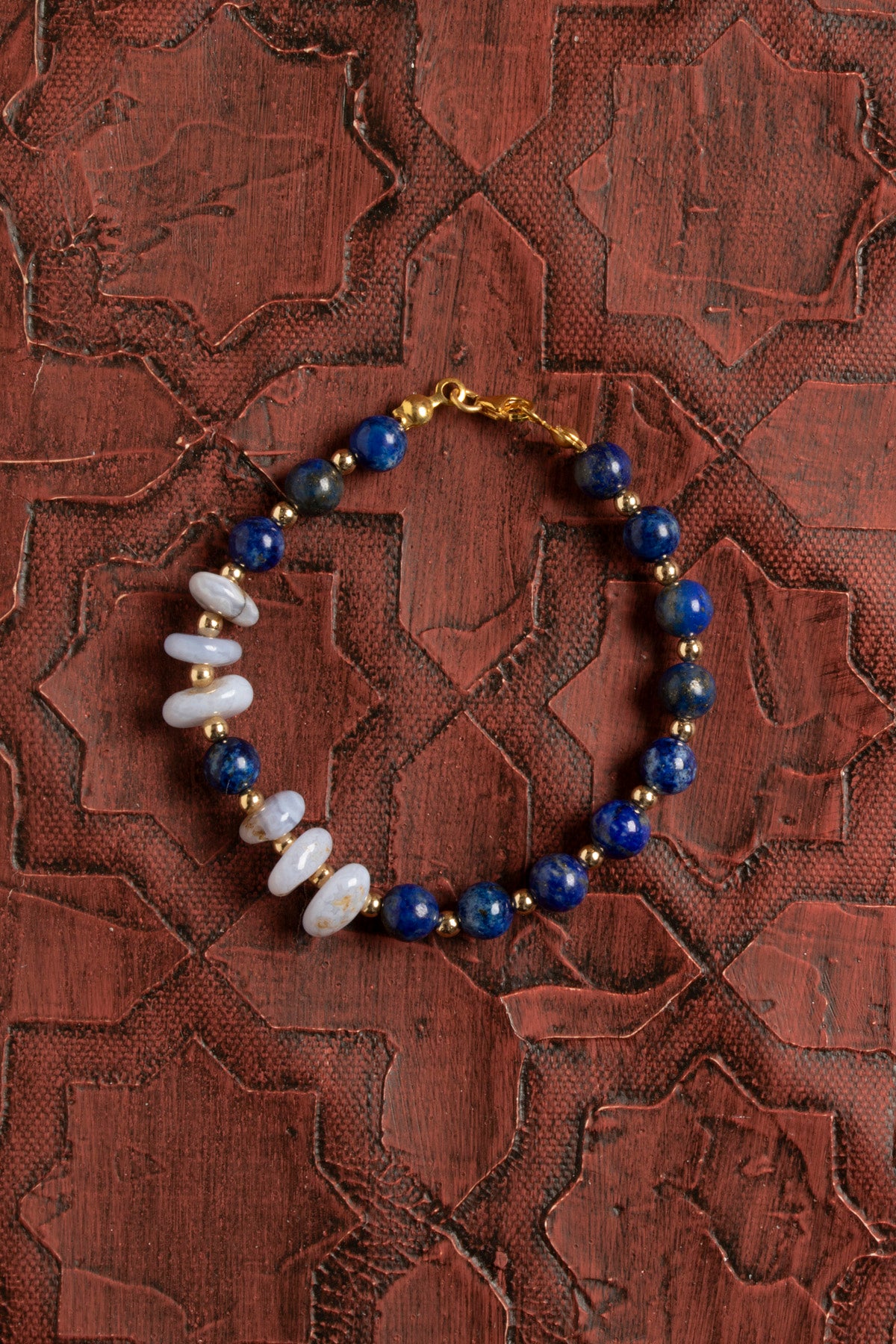 Sertifikalı Doğal Lapis Lazuli, Kalsedon &amp; Hematit Bileklik