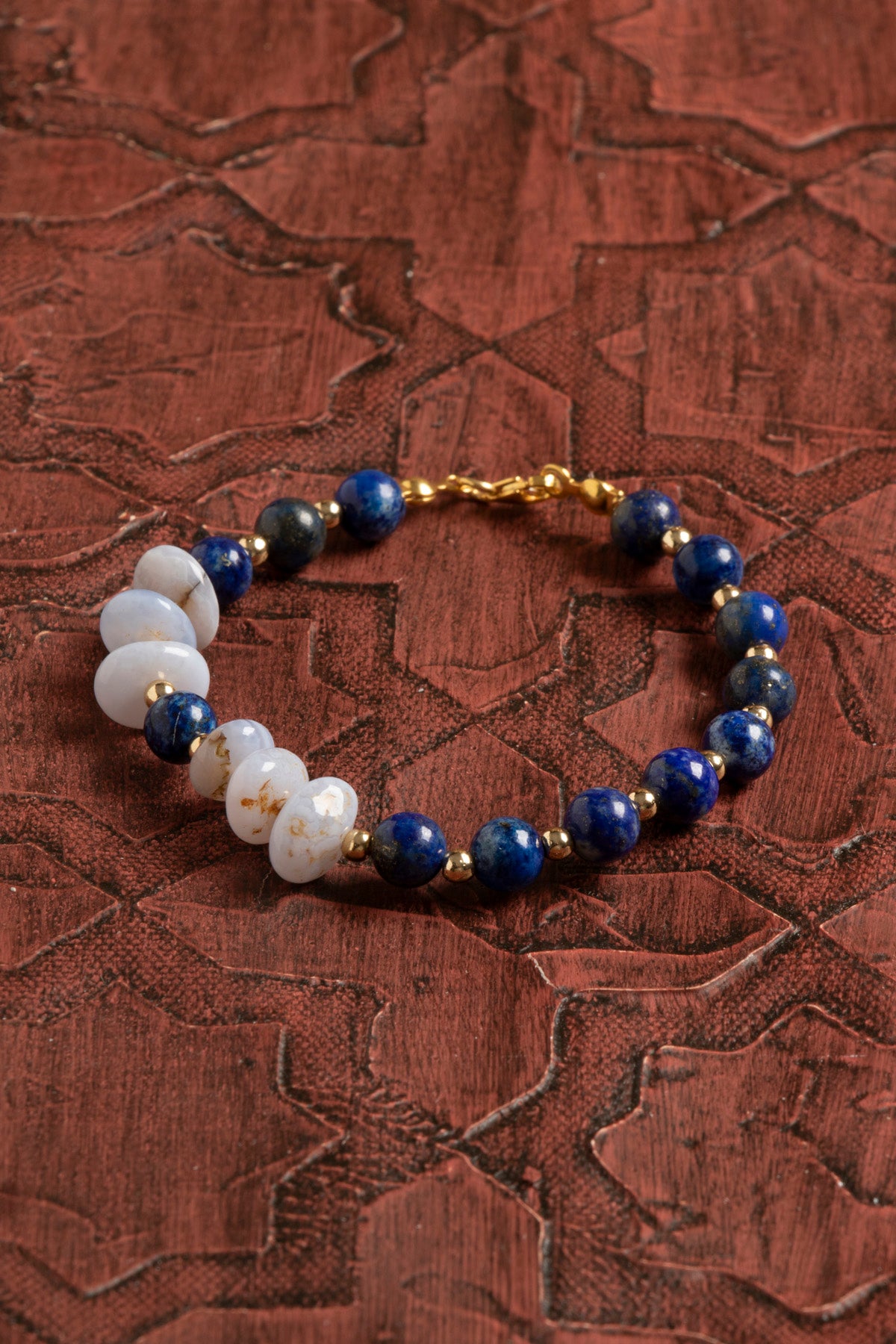 Sertifikalı Doğal Lapis Lazuli, Kalsedon &amp; Hematit Bileklik