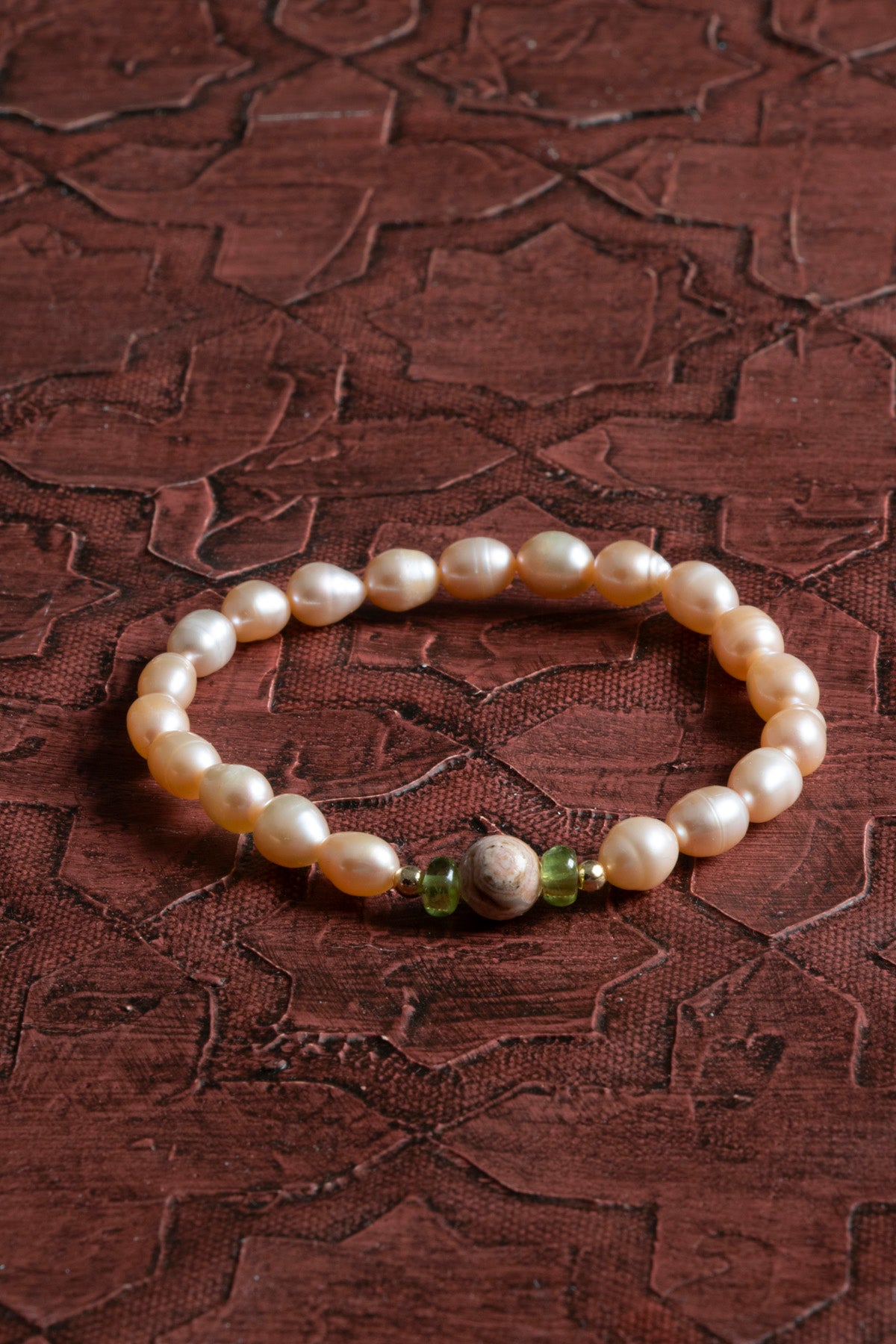 Sertifikalı Doğal Pembe İnci, Zebercet (Peridot) &amp; Rodokrozit Bileklik – Saff Doğal Taş