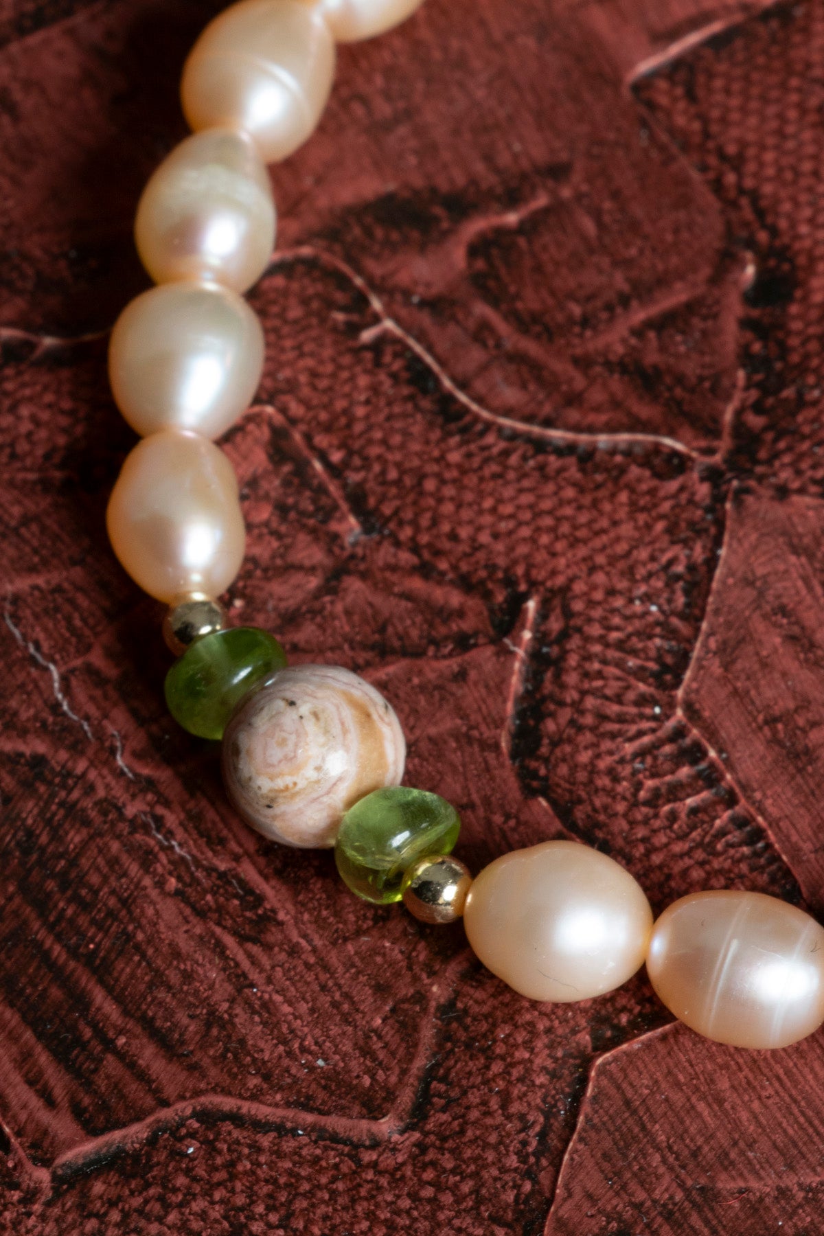 Sertifikalı Doğal Pembe İnci, Zebercet (Peridot) &amp; Rodokrozit Bileklik – Saff Doğal Taş