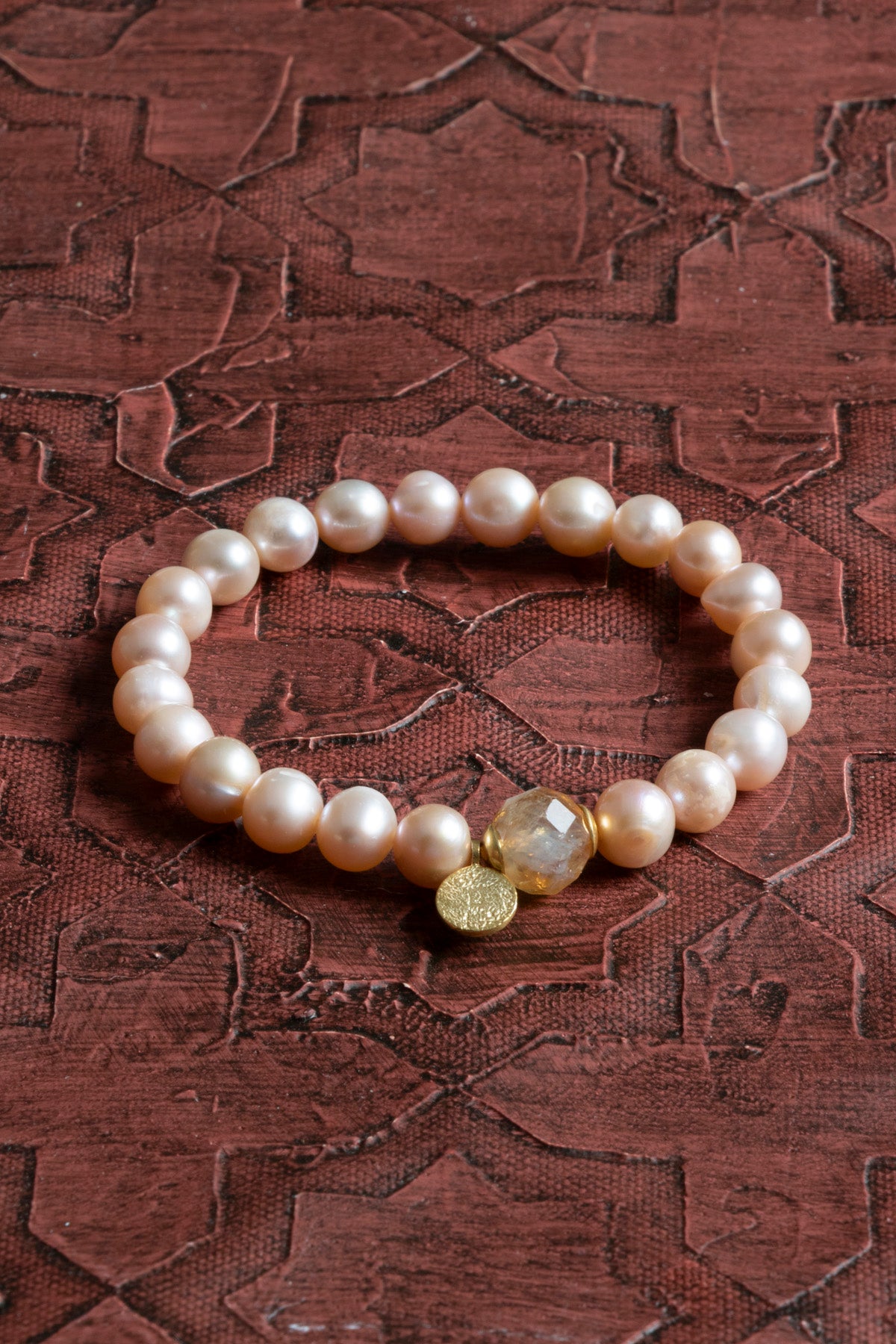 Sertifikalı Doğal Pembe İnci ve Sitrin Bileklik – Gümüş Charm Detaylı | Saff Doğal Taş