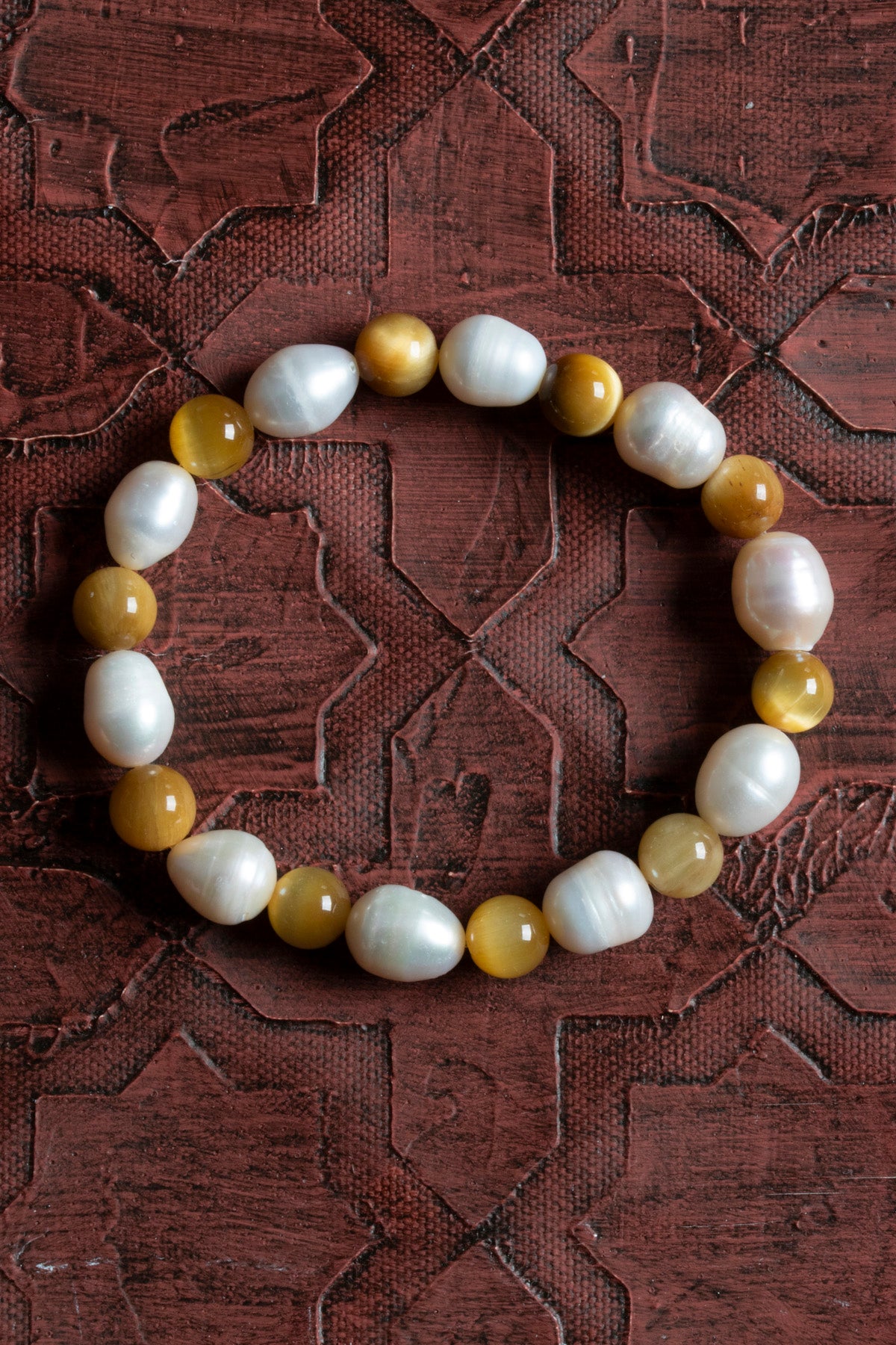 Sertifikalı Doğal Sarı Kaplan Gözü ve İnci Bileklik – Saff Doğal Taş