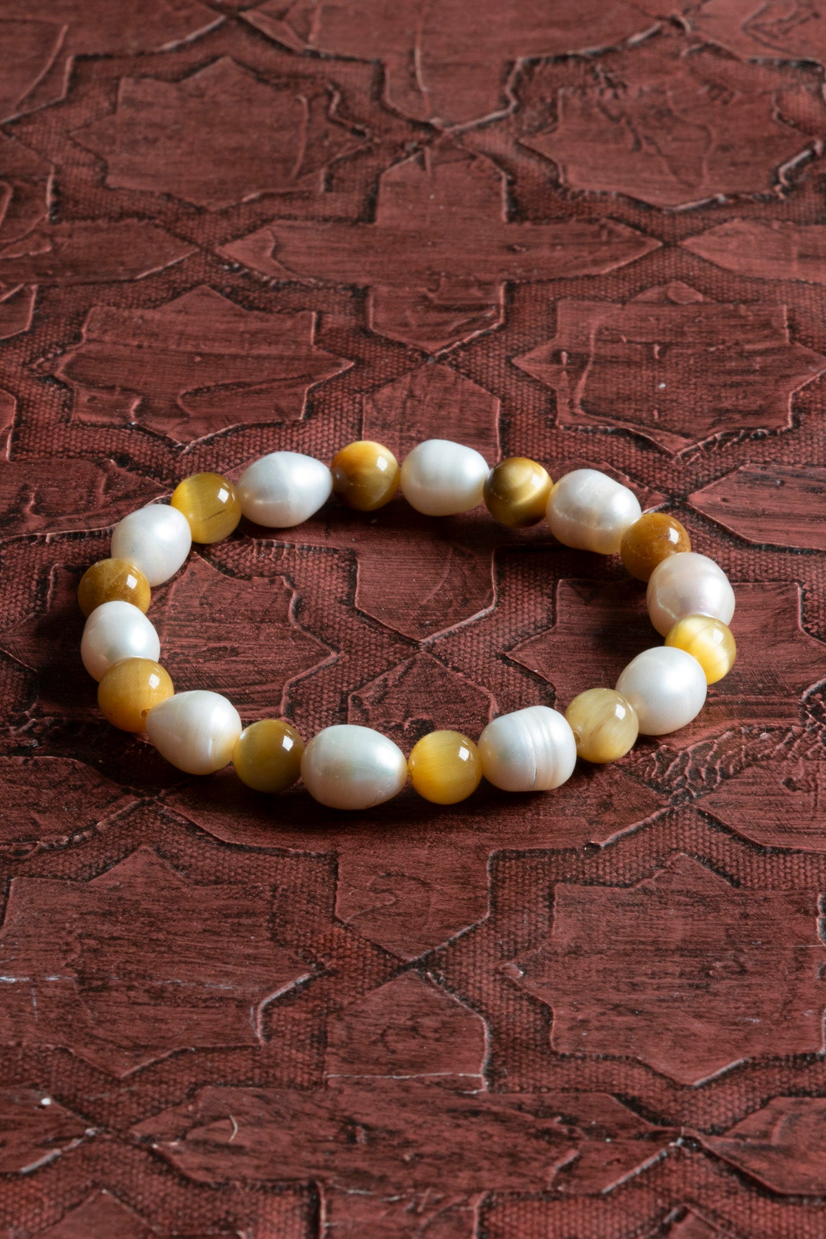 Sertifikalı Doğal Sarı Kaplan Gözü ve İnci Bileklik – Saff Doğal Taş