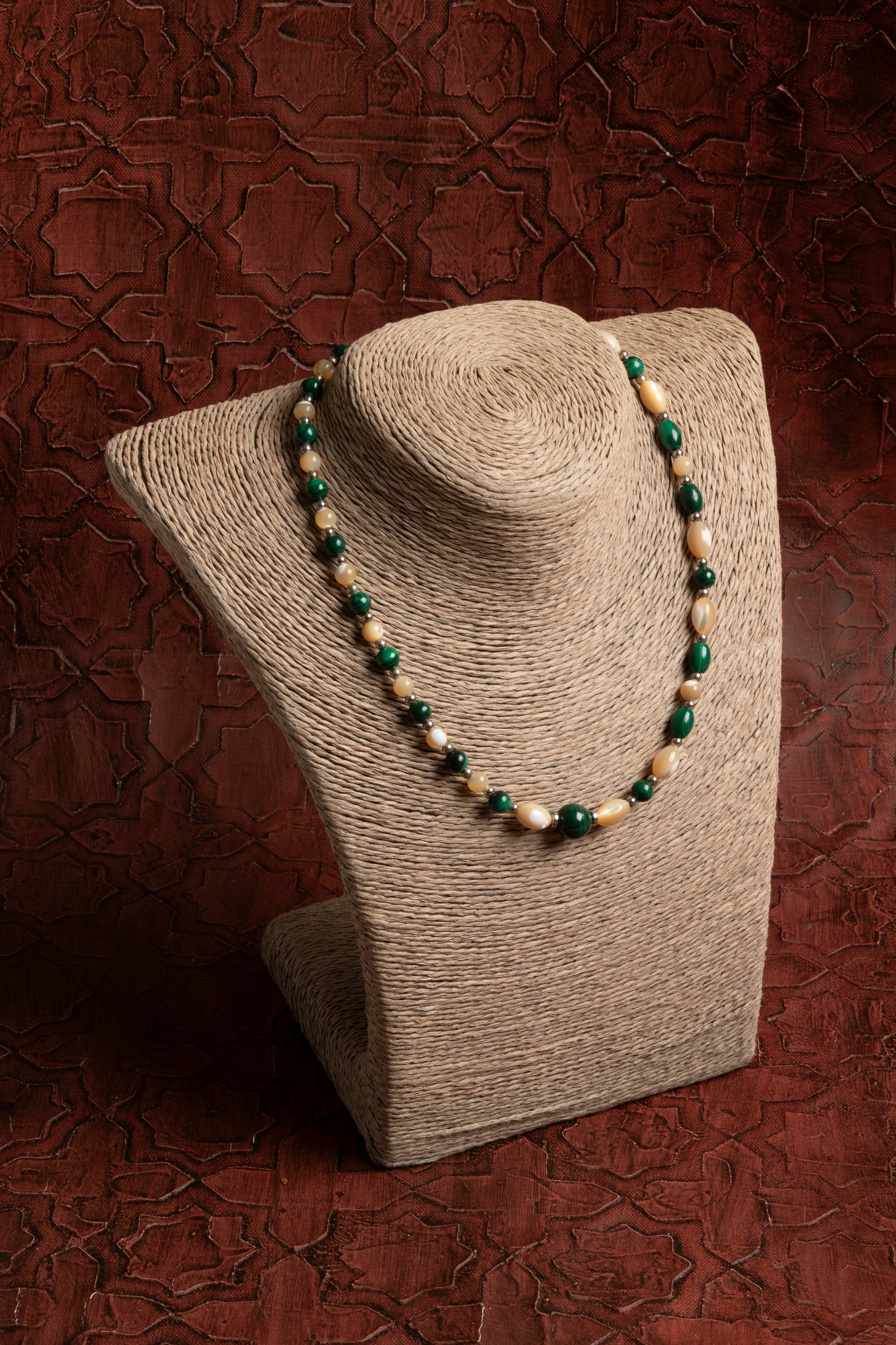 Sertifikalı Doğal Sedef &amp; Malahit Gümüş Aksesuarlı Kolye