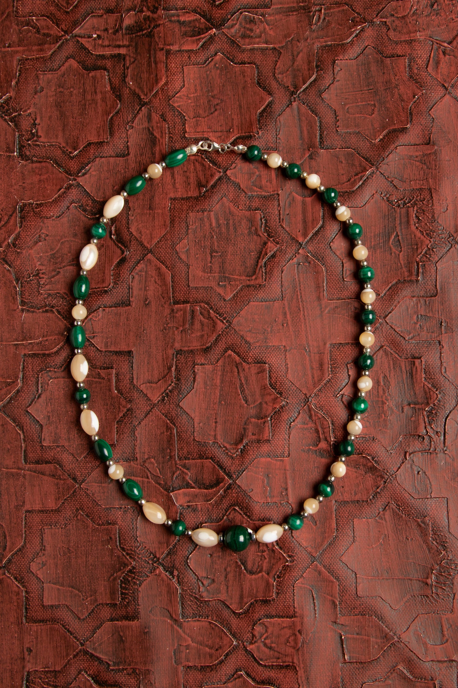 Sertifikalı Doğal Sedef &amp; Malahit Gümüş Aksesuarlı Kolye