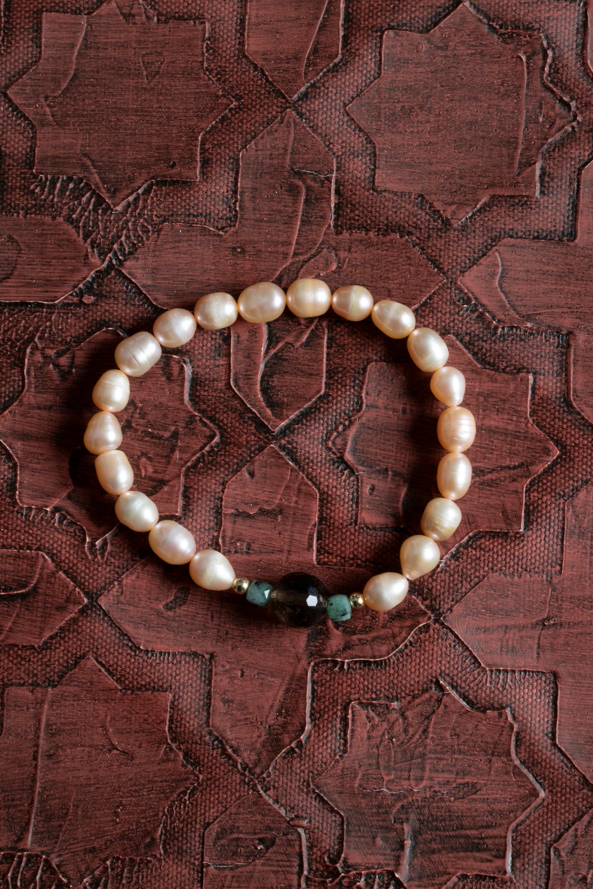 Sertifikalı Doğal Taş Pembe İnci, Zümrüt &amp; Dumanlı Kuvars Bileklik – Saff Doğal Taş