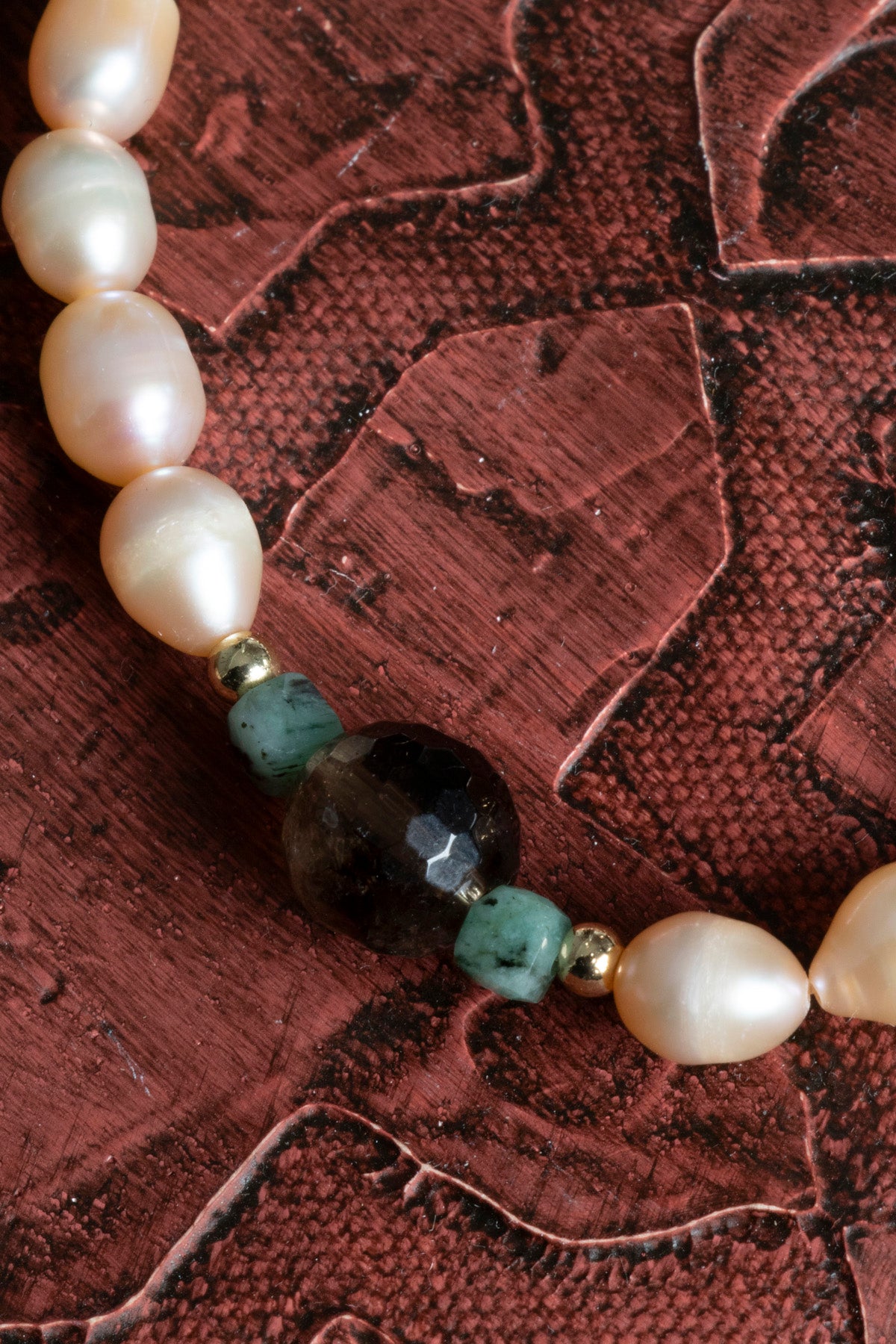 Sertifikalı Doğal Taş Pembe İnci, Zümrüt &amp; Dumanlı Kuvars Bileklik – Saff Doğal Taş