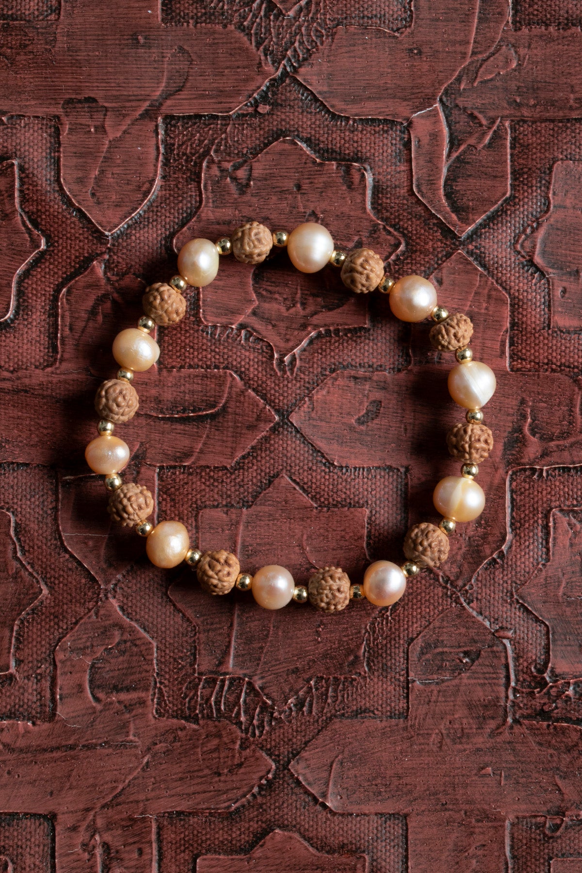 Sertifikalı Doğal Taş Rudraksha, Pembe İnci &amp; Hematit Bileklik – Saff Doğal Taş