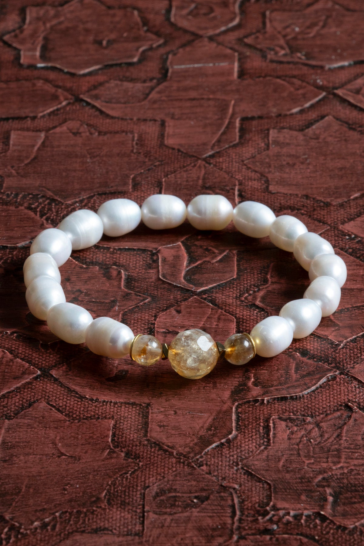 Sertifikalı Doğal Tatlı Su İncisi &amp; Faset Kesim Sitrin Bileklik – Saff Doğal Taş