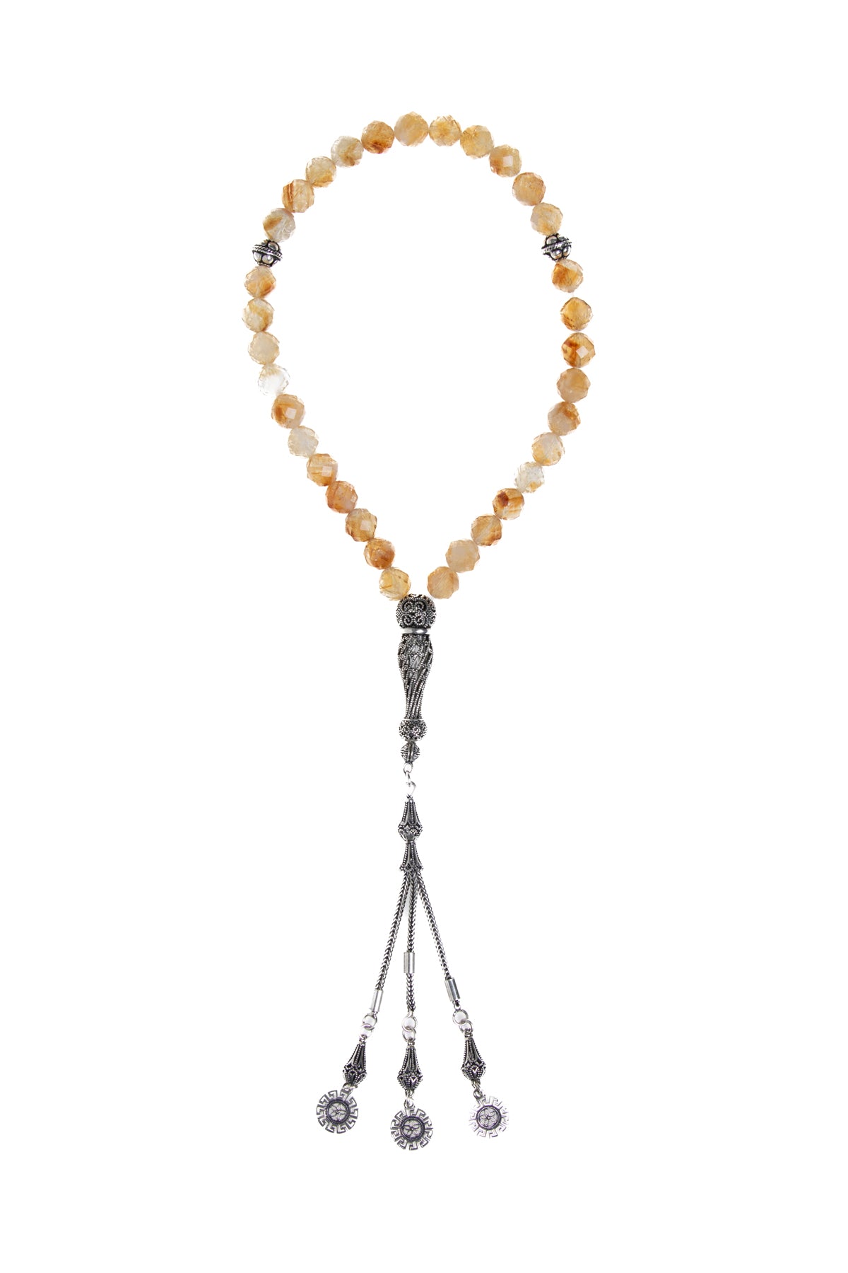 Sertifikalı Fasetli Sitrin Gümüş İmame Püskül Tesbih