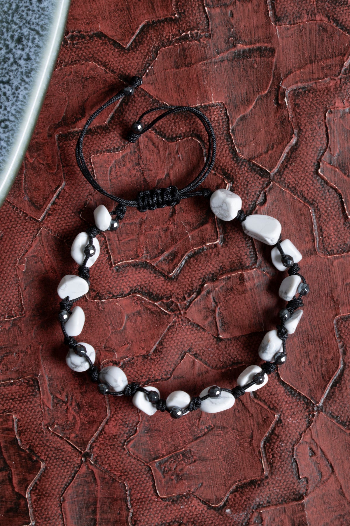 Sertifikalı Havlit &amp; Hamatit Doğal Taş Makrome Bileklik