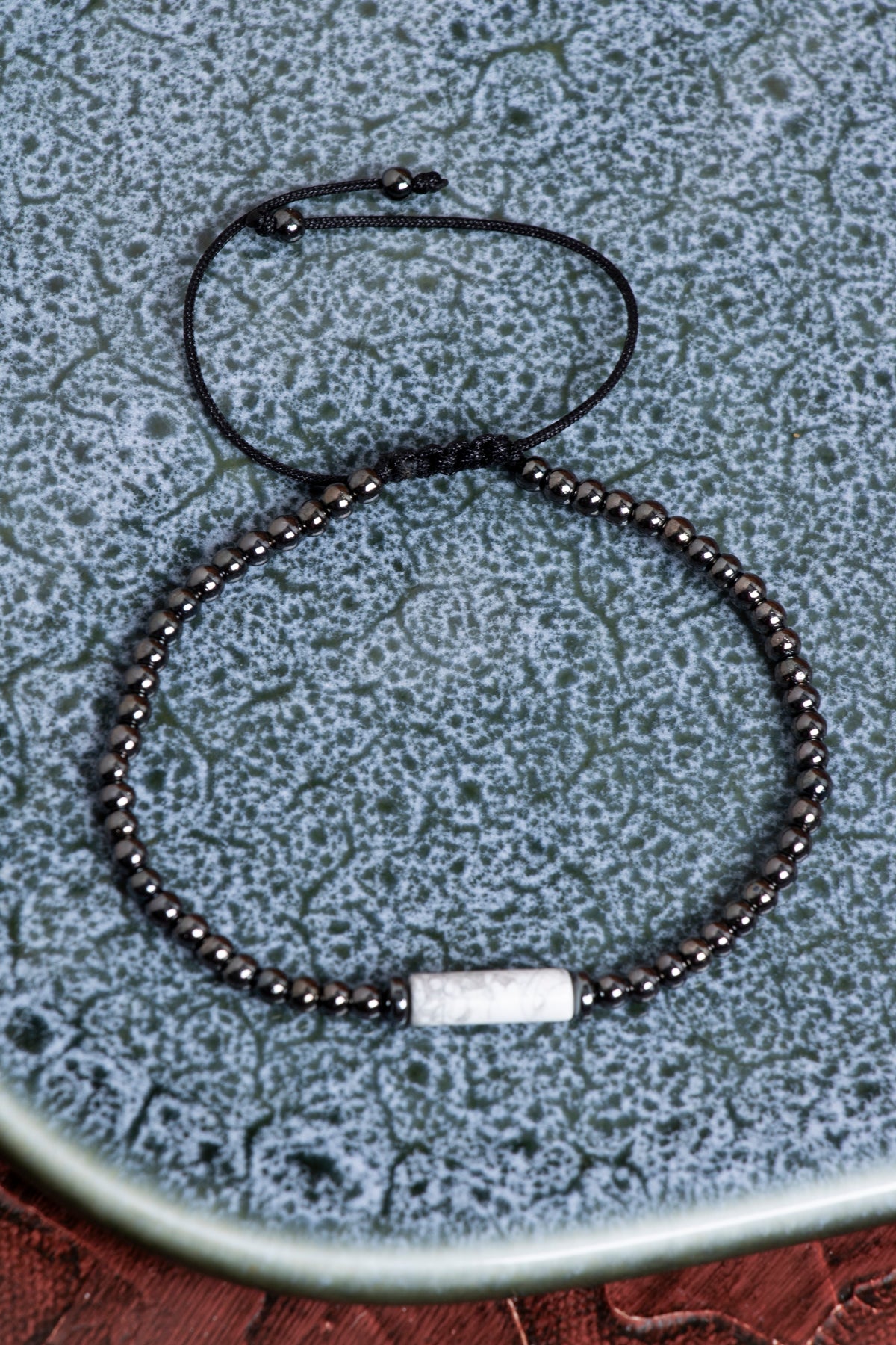 Sertifikalı Havlit &amp; Hematit Doğal Taş Makrome Bileklik