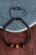 Sertifikalı Hematit &amp; Kaplan Gözü Doğal Taş Makrome Bileklik