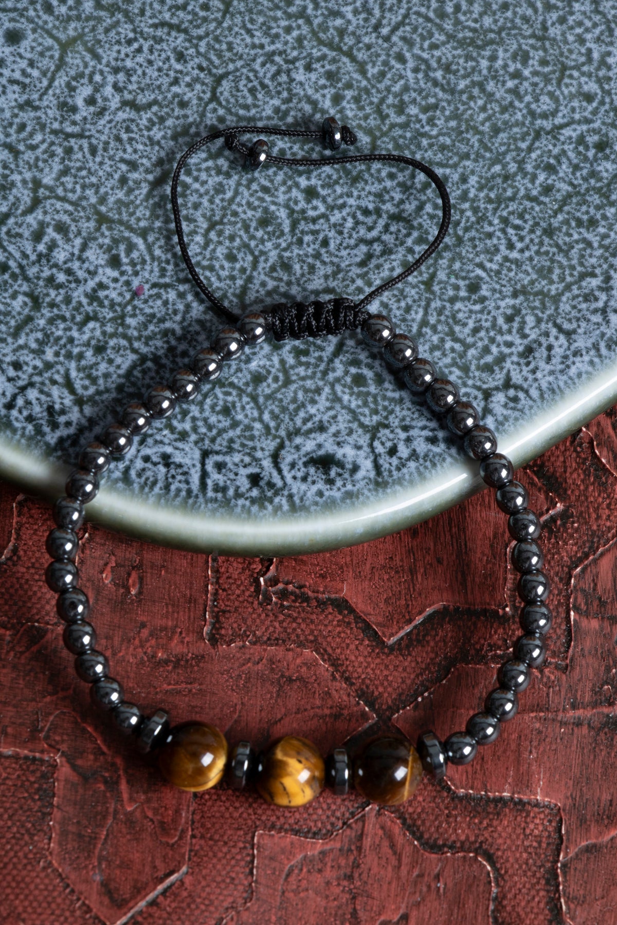 Sertifikalı Hematit &amp; Kaplan Gözü Doğal Taş Makrome Bileklik