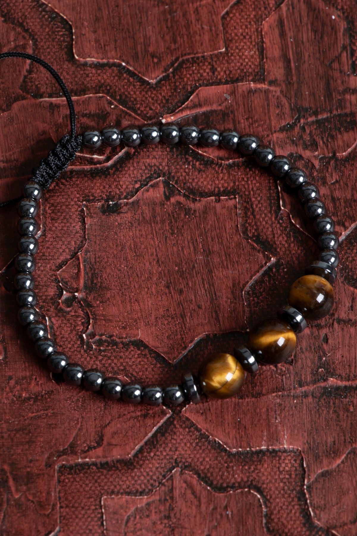 Sertifikalı Hematit &amp; Kaplan Gözü Doğal Taş Makrome Bileklik