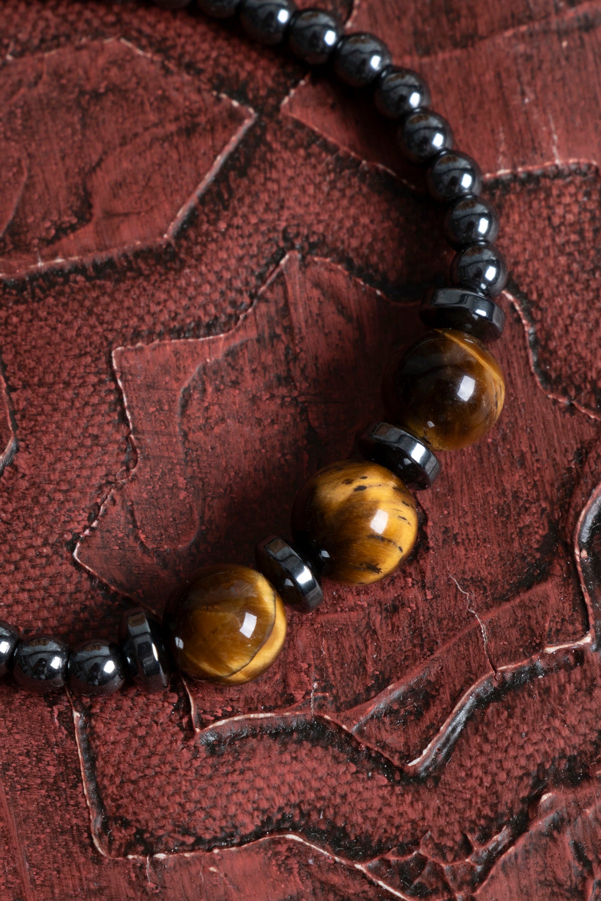 Sertifikalı Hematit &amp; Kaplan Gözü Doğal Taş Makrome Bileklik