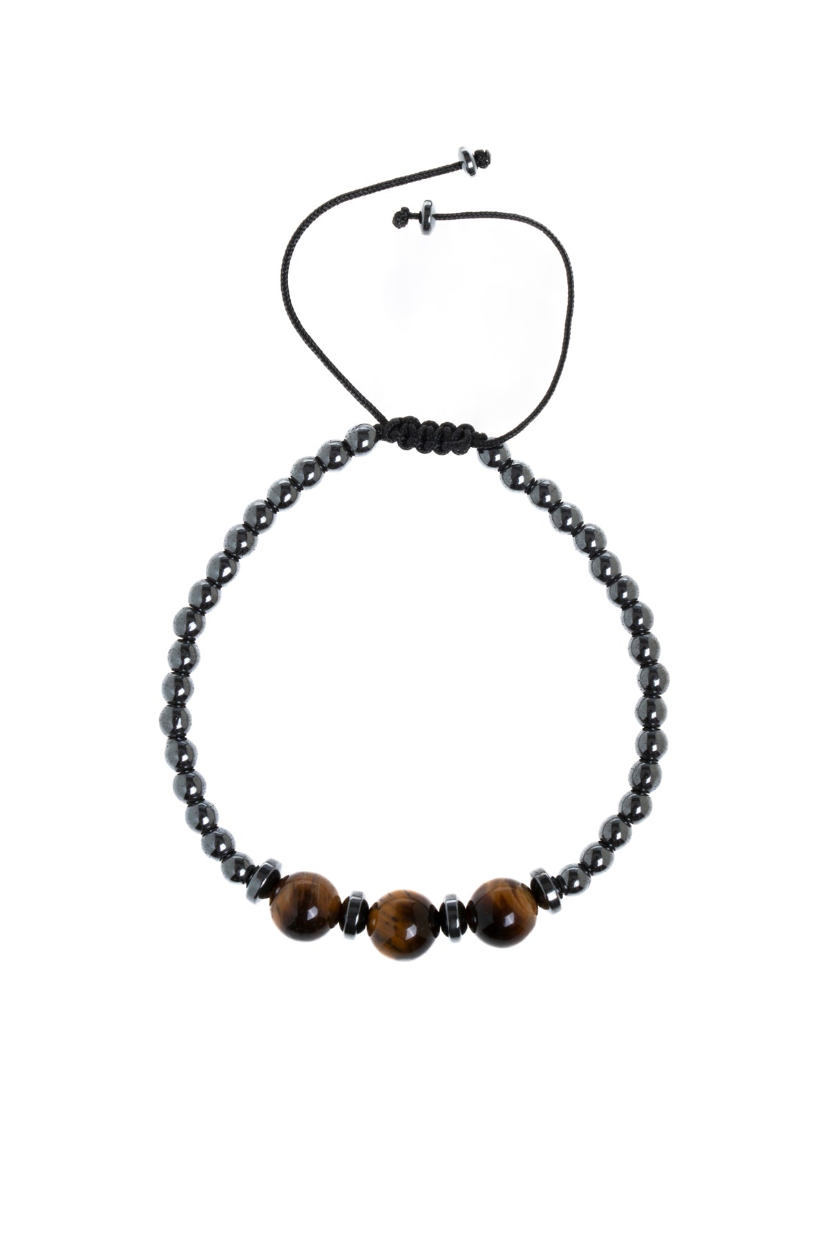 Sertifikalı Hematit &amp; Kaplan Gözü Doğal Taş Makrome Bileklik