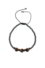 Sertifikalı Hematit &amp; Kaplan Gözü Doğal Taş Makrome Bileklik