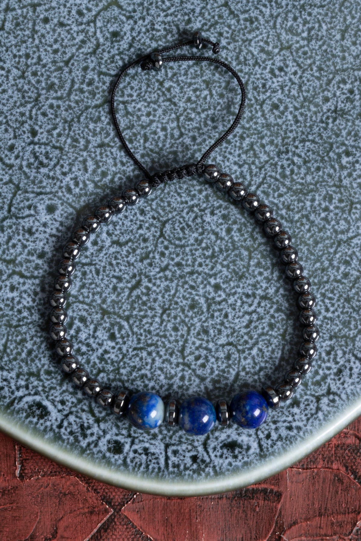 Sertifikalı Hematit &amp; Lapis Lazuli Doğal Taş Makrome Bileklik