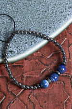 Sertifikalı Hematit &amp; Lapis Lazuli Doğal Taş Makrome Bileklik