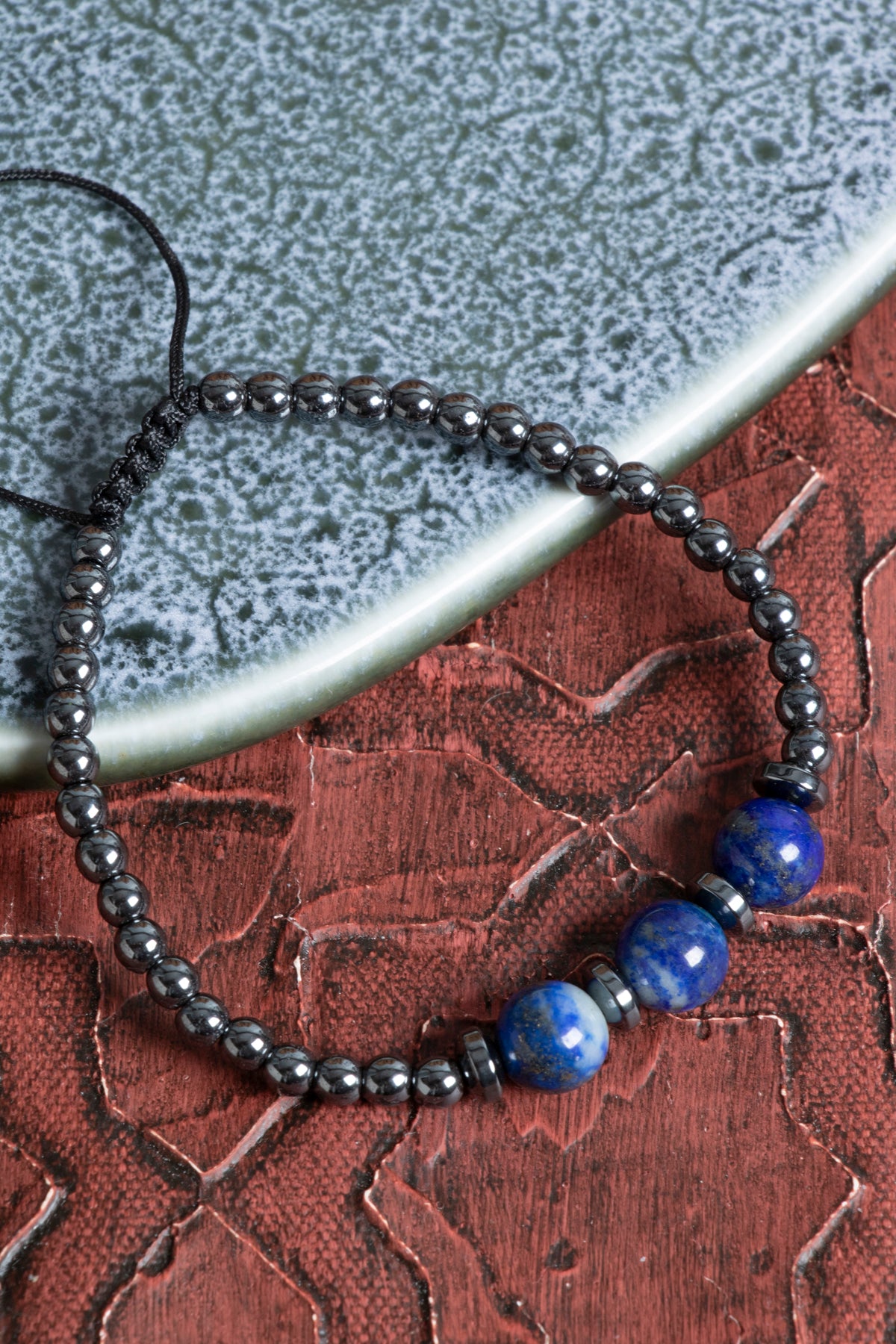 Sertifikalı Hematit &amp; Lapis Lazuli Doğal Taş Makrome Bileklik
