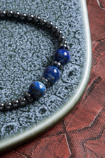 Sertifikalı Hematit &amp; Lapis Lazuli Doğal Taş Makrome Bileklik