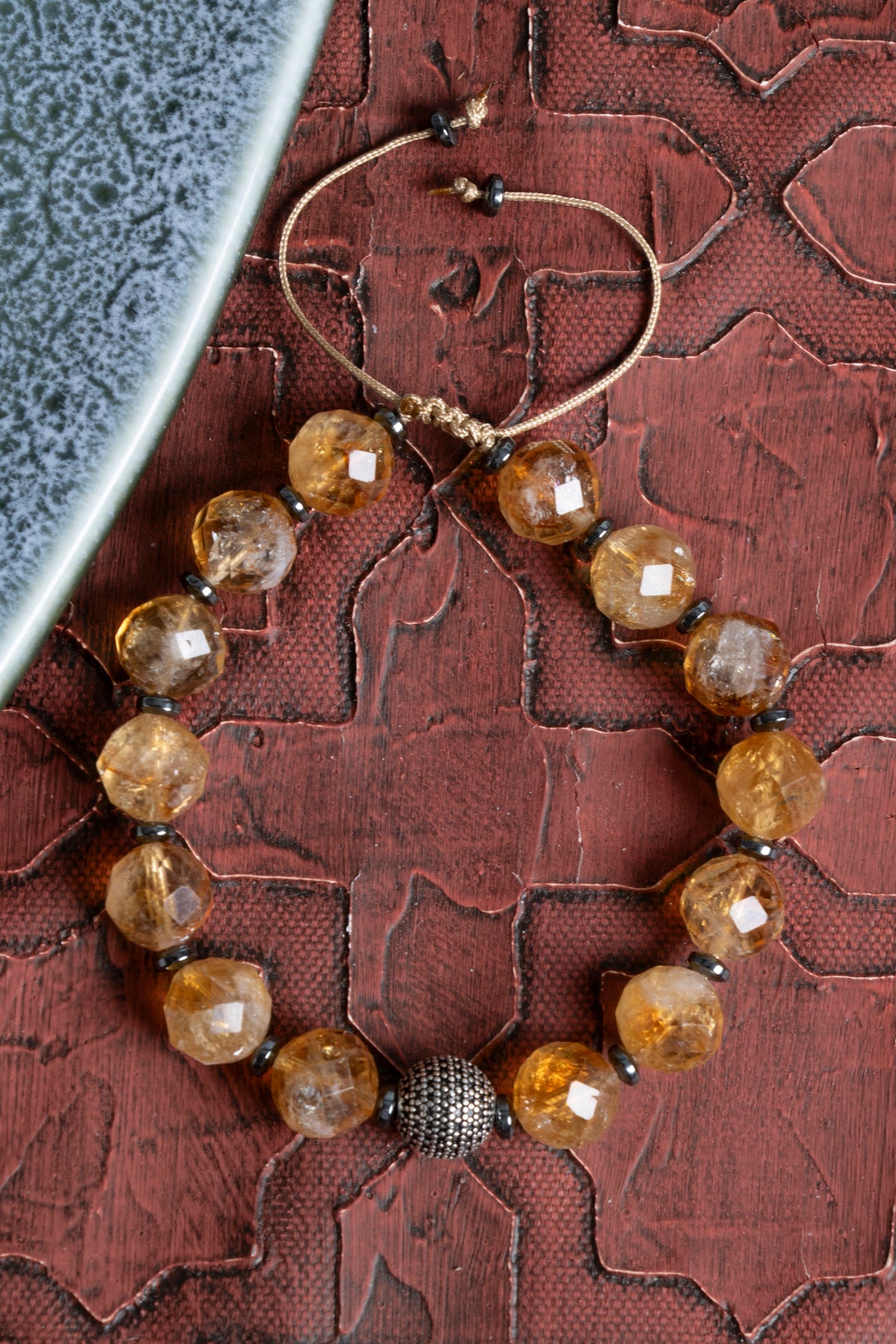 Sertifikalı Hematit &amp; Sitrin Doğal Taş Makrome Bileklik