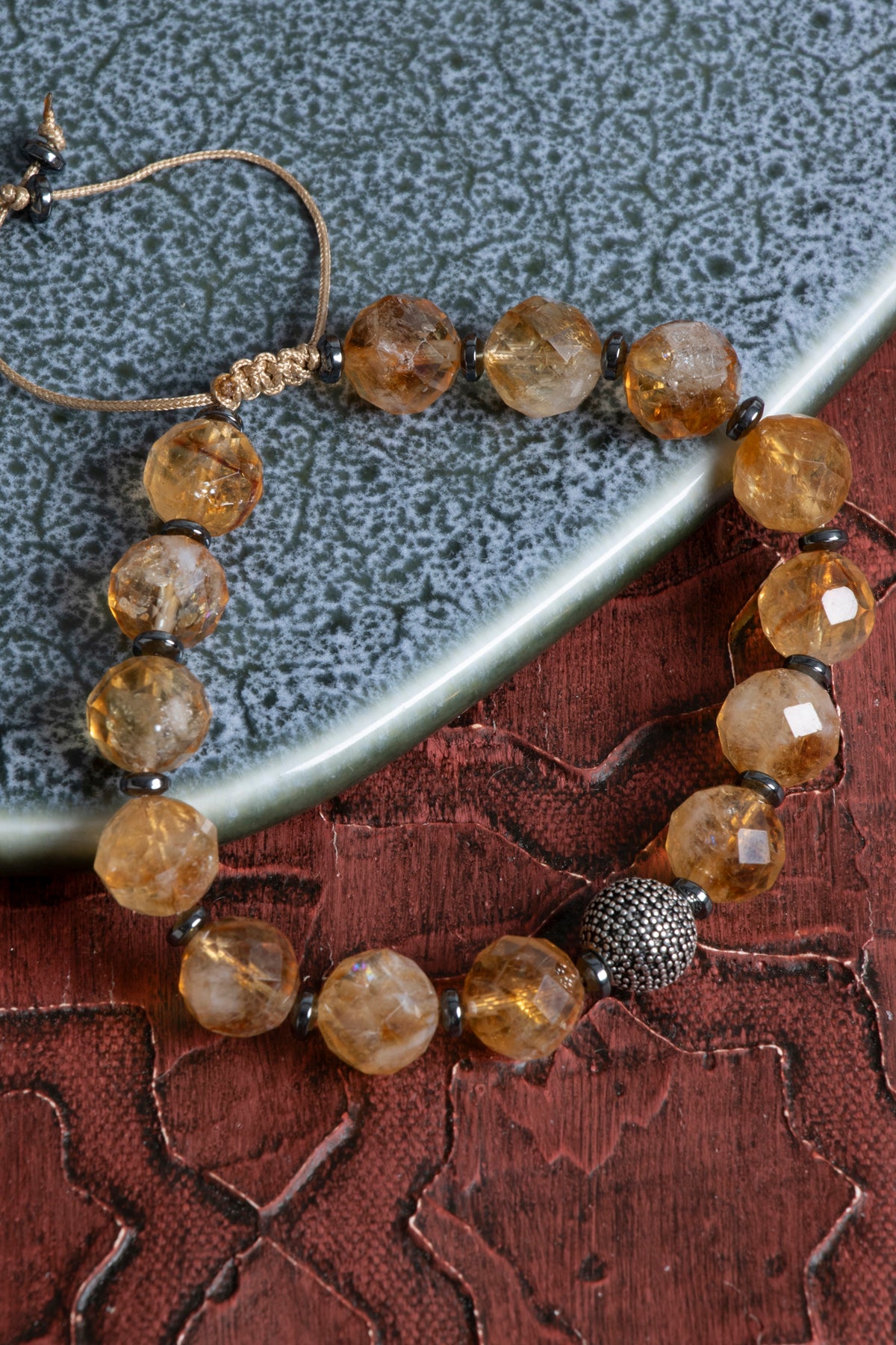 Sertifikalı Hematit &amp; Sitrin Doğal Taş Makrome Bileklik