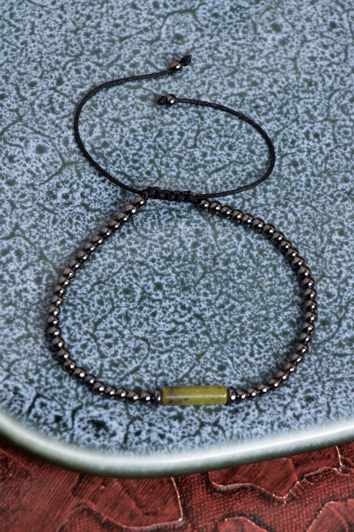 Sertifikalı Hematit &amp; Yeşim Doğal Taş Makrome Bileklik