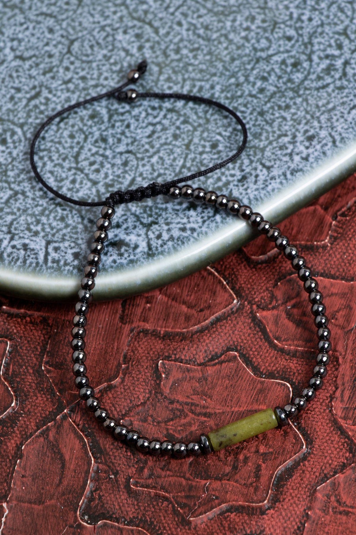 Sertifikalı Hematit &amp; Yeşim Doğal Taş Makrome Bileklik