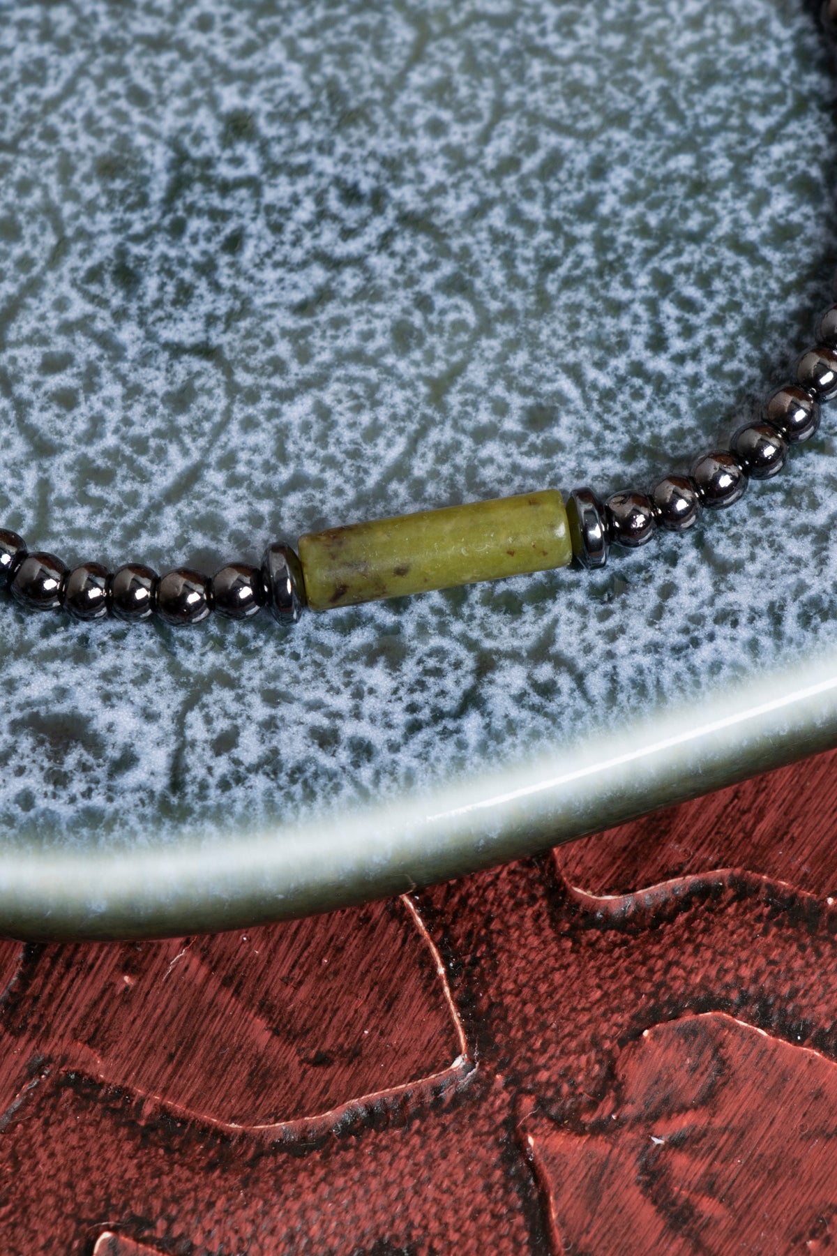 Sertifikalı Hematit &amp; Yeşim Doğal Taş Makrome Bileklik