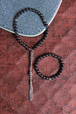 Sertifikalı Hematit 925 Ayar Gümüş 8 mm İmameli Tesbih &amp; Bileklik Seti