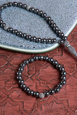 Sertifikalı Hematit 925 Ayar Gümüş 8 mm İmameli Tesbih &amp; Bileklik Seti